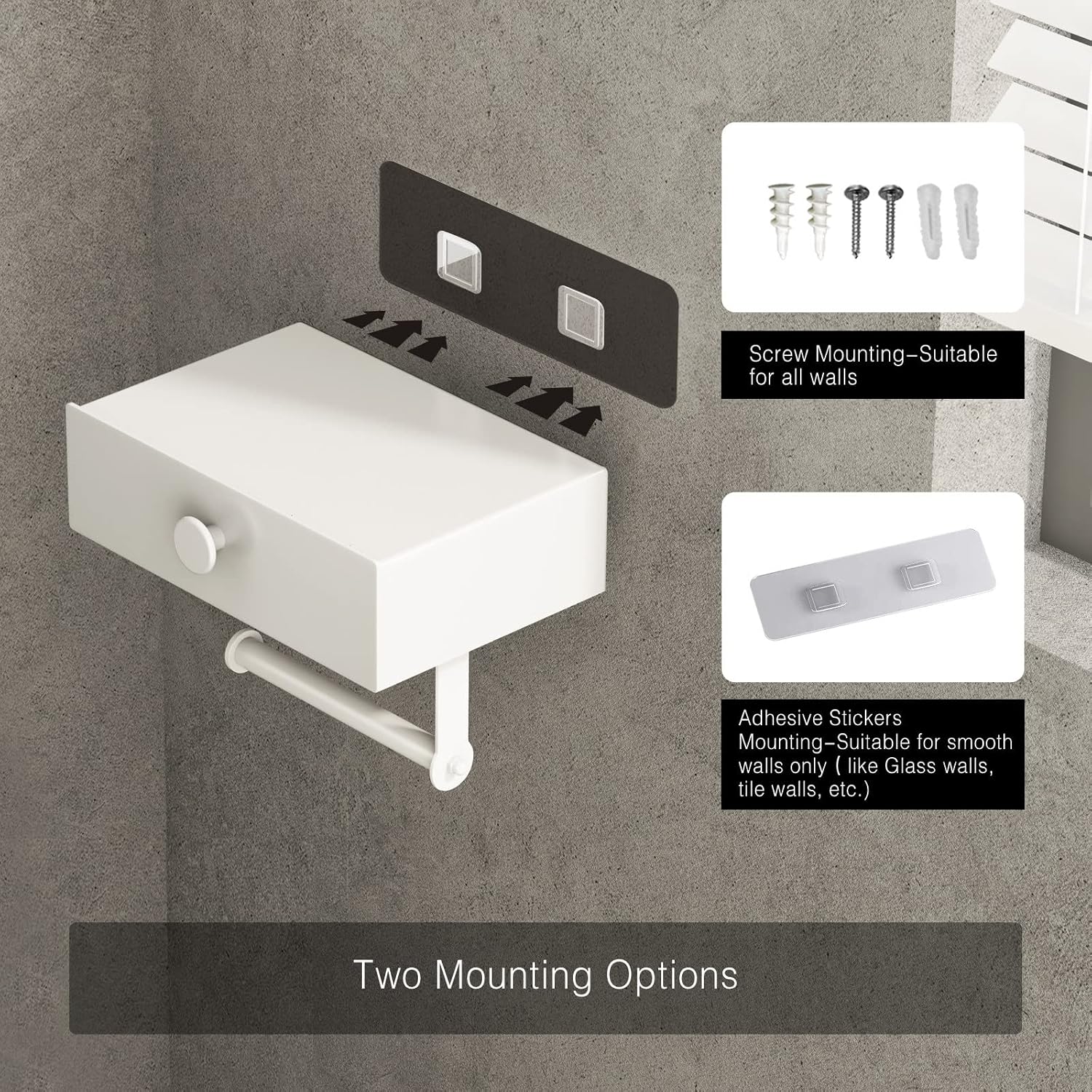 VOLDRA Toilet Paper Holder with Shelf White Wipes Dispenser for Bathroom Toilet Paper Holder with Storage Upgrade