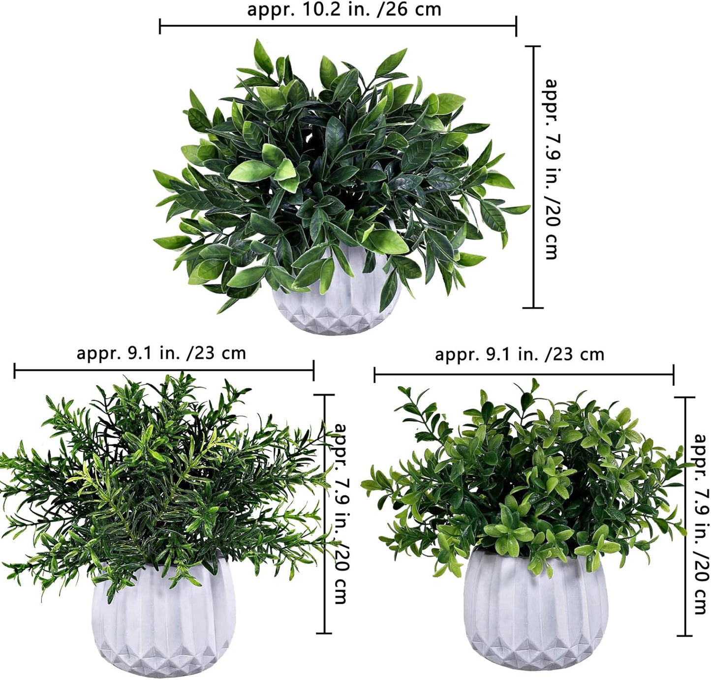 Faux Potted Plants Set / White / Set of 3