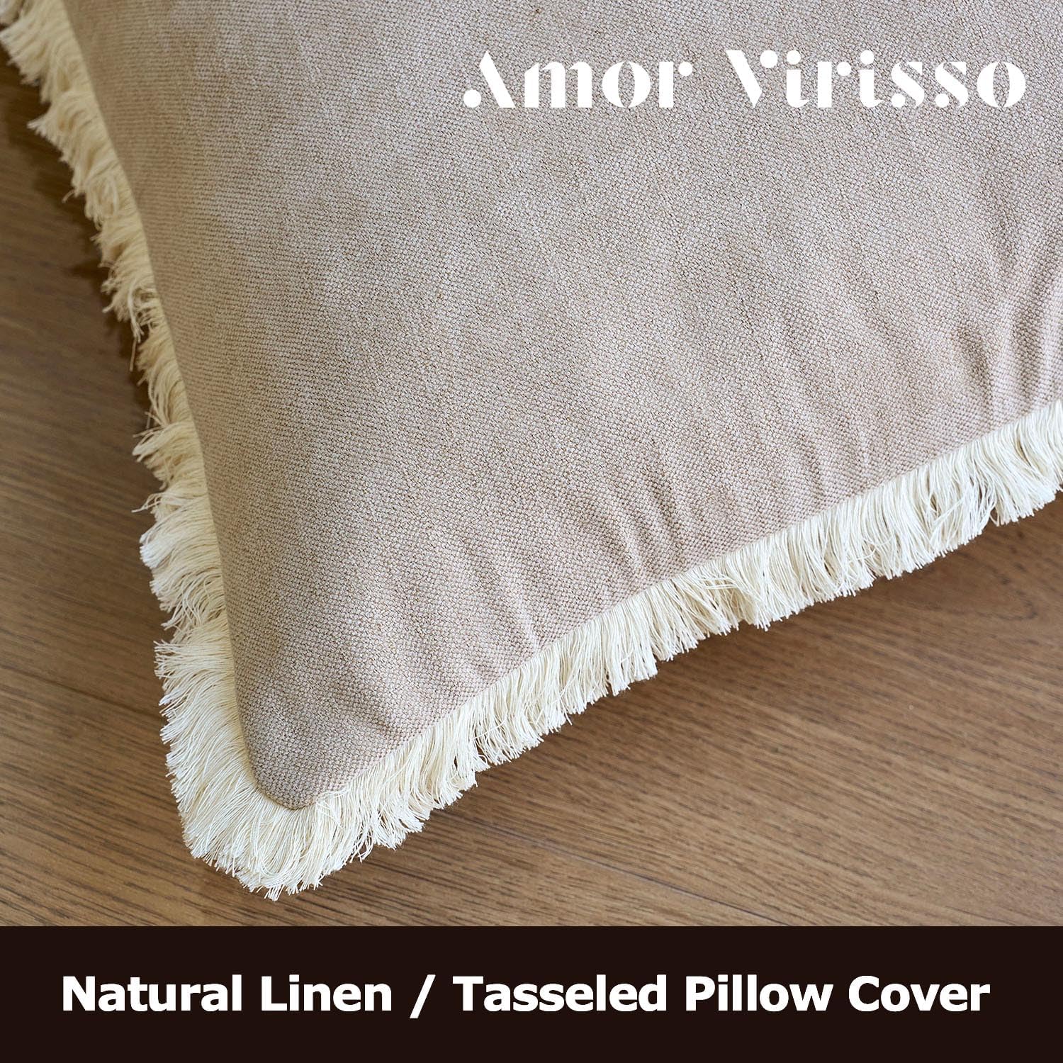 Fringe Throw Pillow Covers Boho Farmhouse Decorative Pillow Covers / Neutral / 18 x 18 / Set of 2