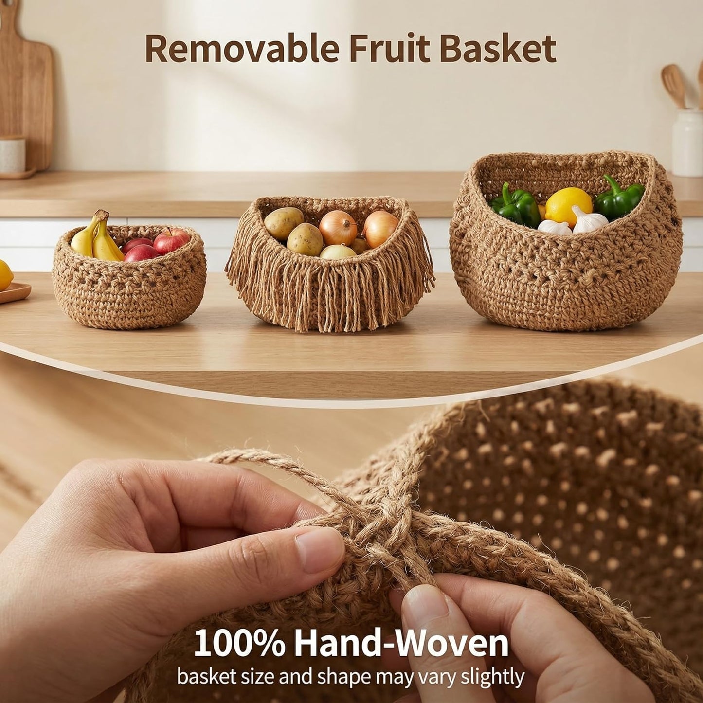 Jute Wall Baskets / 3 Tier / Standard / Brown