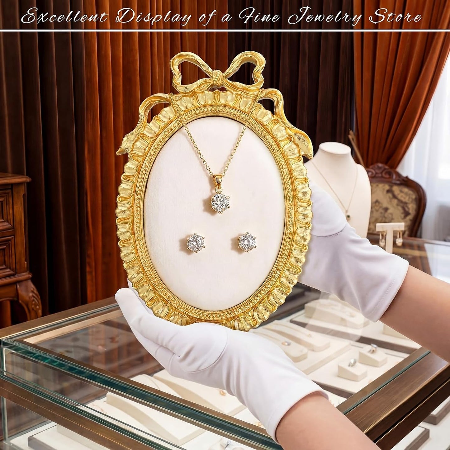Vintage Jewelry Holder '' Gold Jewelry Display Stand / White / 5.3 x 7.9