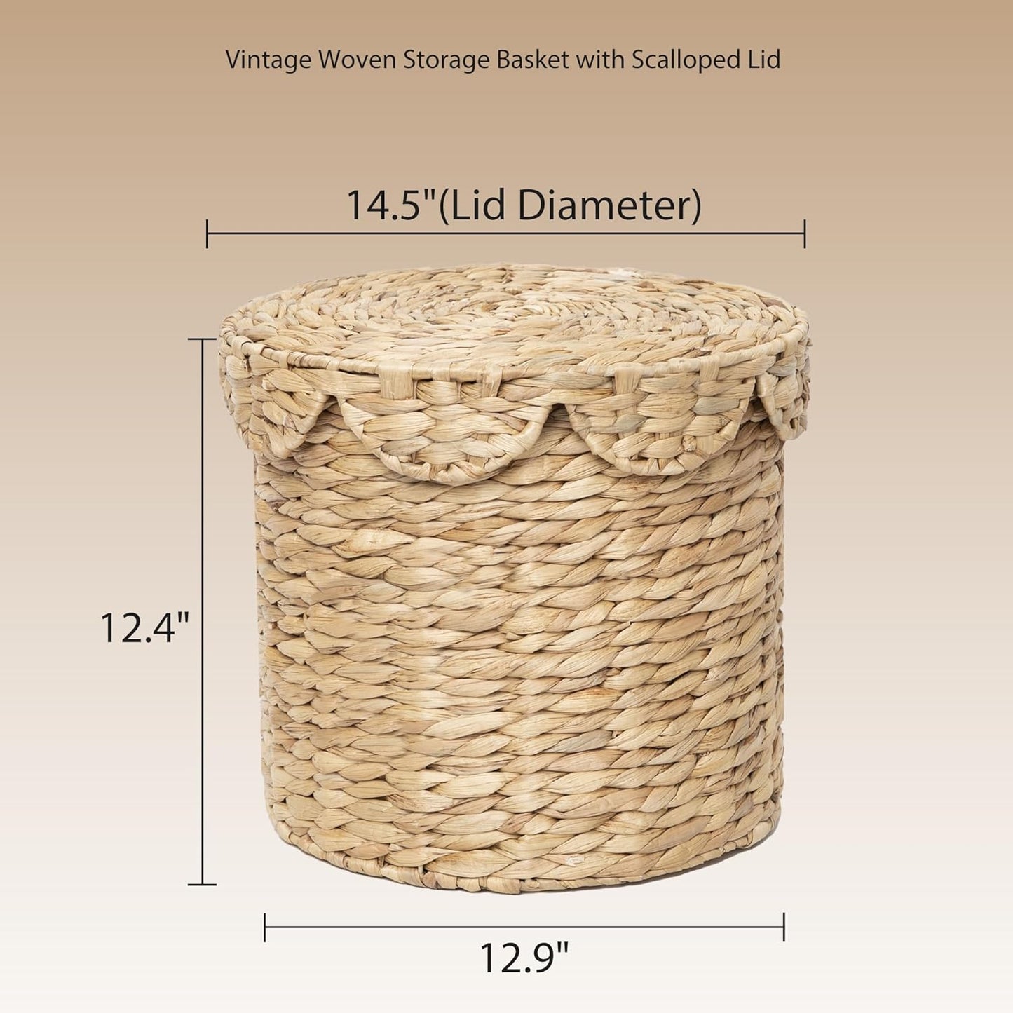 Water Hyacinth Woven scalloped basket / Small / Natural