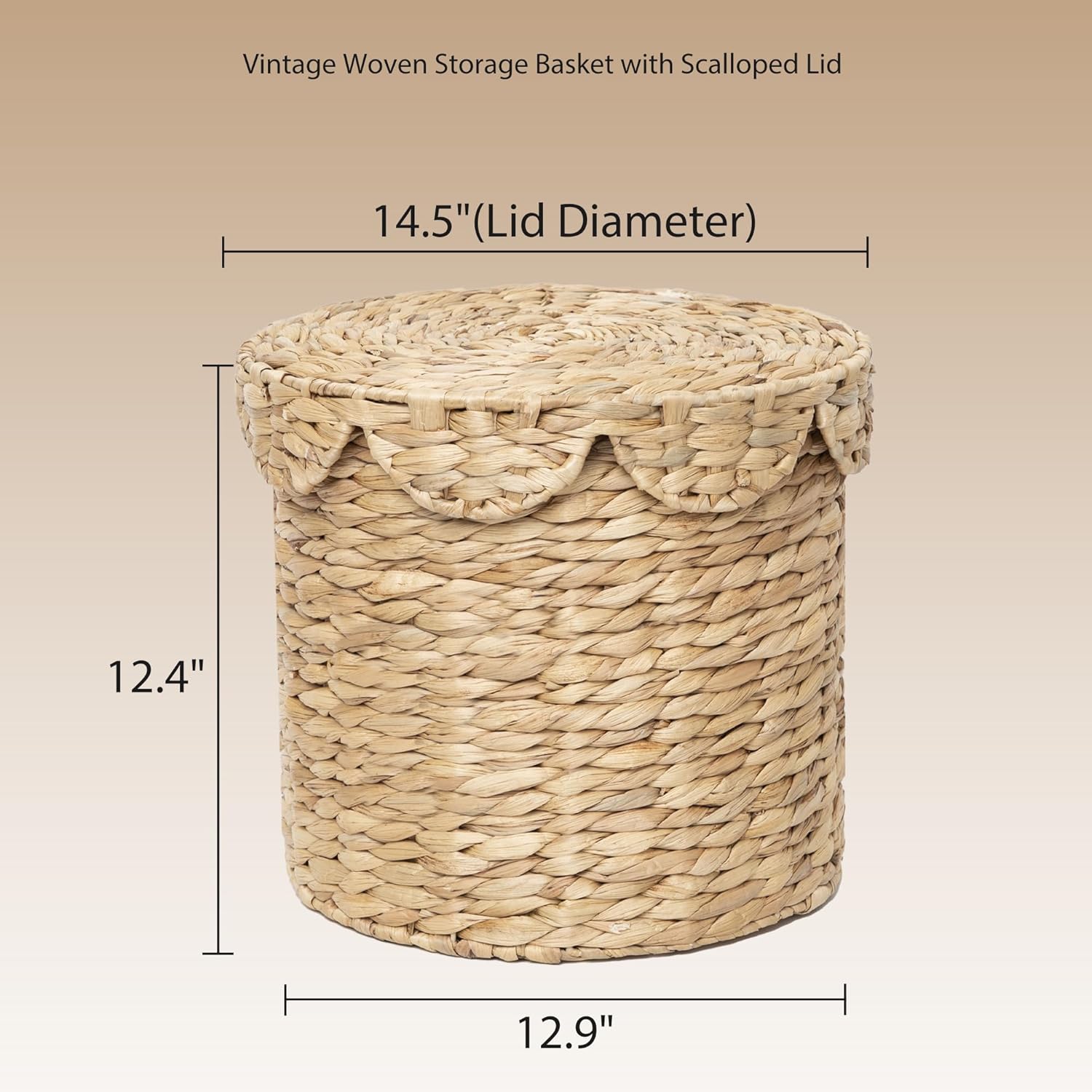 Water Hyacinth Woven scalloped basket / Small / Natural