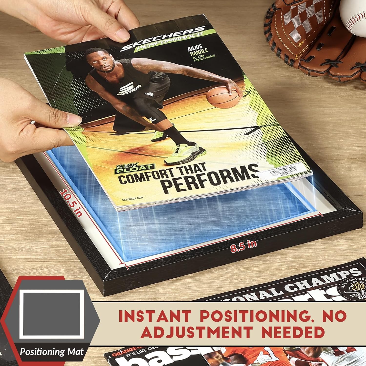 Sports Magazine Frame 4 Pack, Premium Wood Display Case for 8" x 10.5" Magazines, Wall Mount or Tabletop Stand, Layered