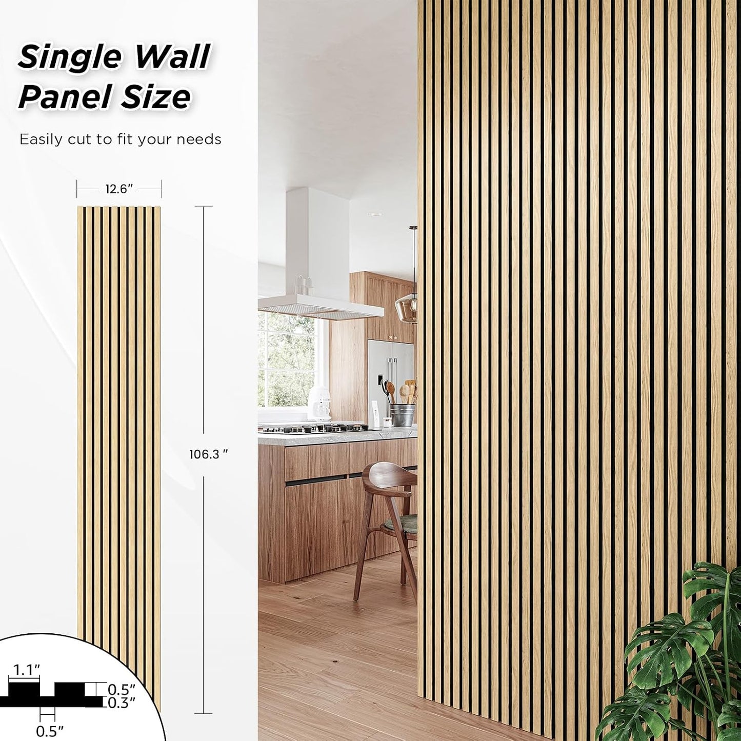 SMARTSTANDARD 2 Pack 106" x 12.6" Wood Slat Wall Panels, White Oak | Soundproof Wooden Wall Panels, Acoustic Wood