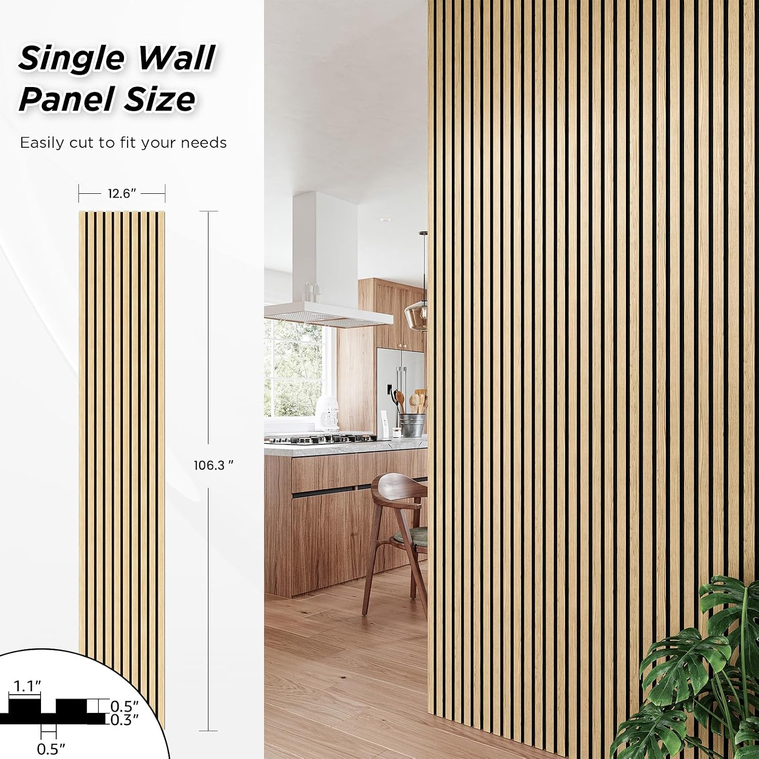 SMARTSTANDARD 2 Pack 106" x 12.6" Wood Slat Wall Panels, White Oak | Soundproof Wooden Wall Panels, Acoustic Wood
