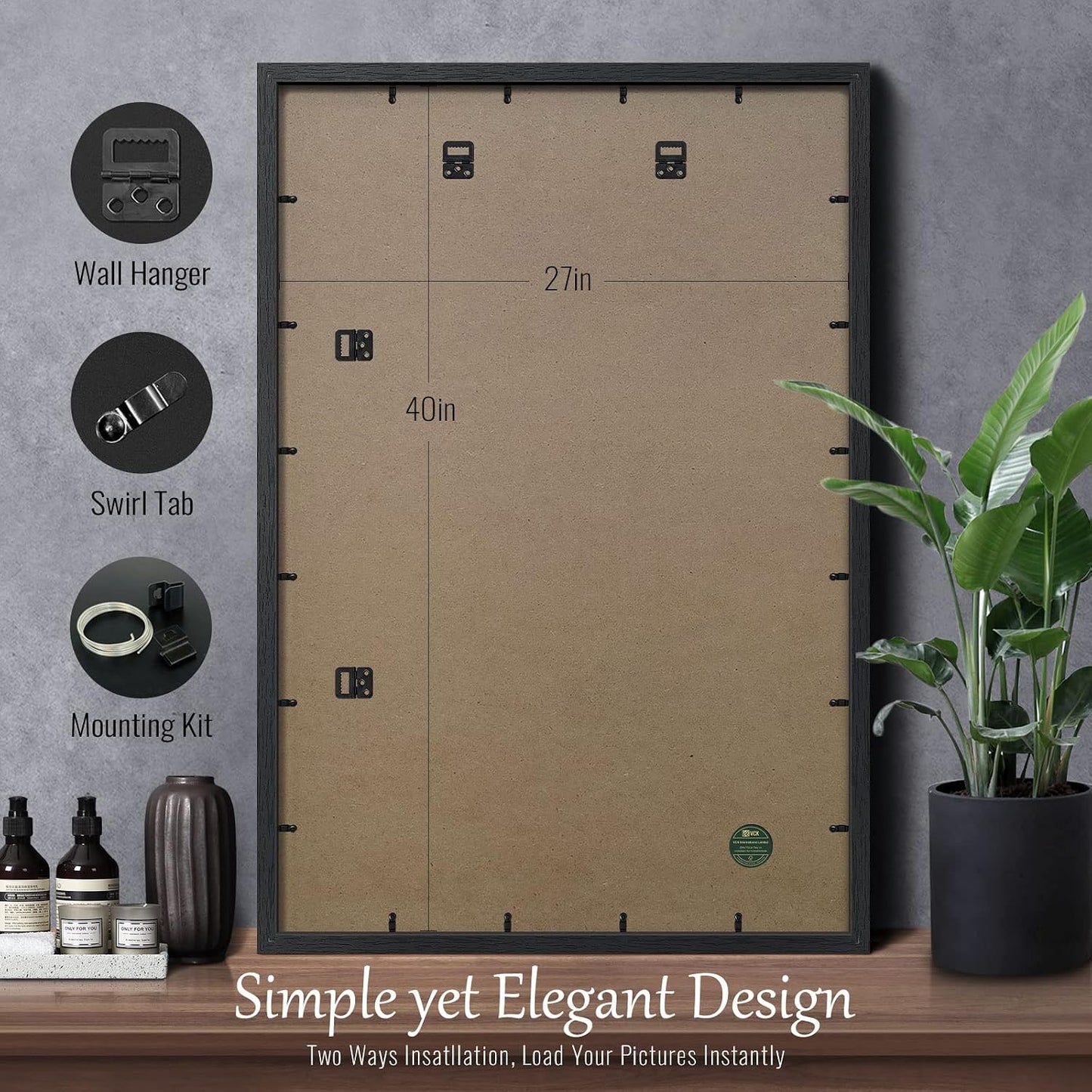 VCK 27x40 Poster Frame Black 4 Pack, Wide Thick Wood Border, for Prints | Exclusive Woodgrain, Wall Hanging, HD