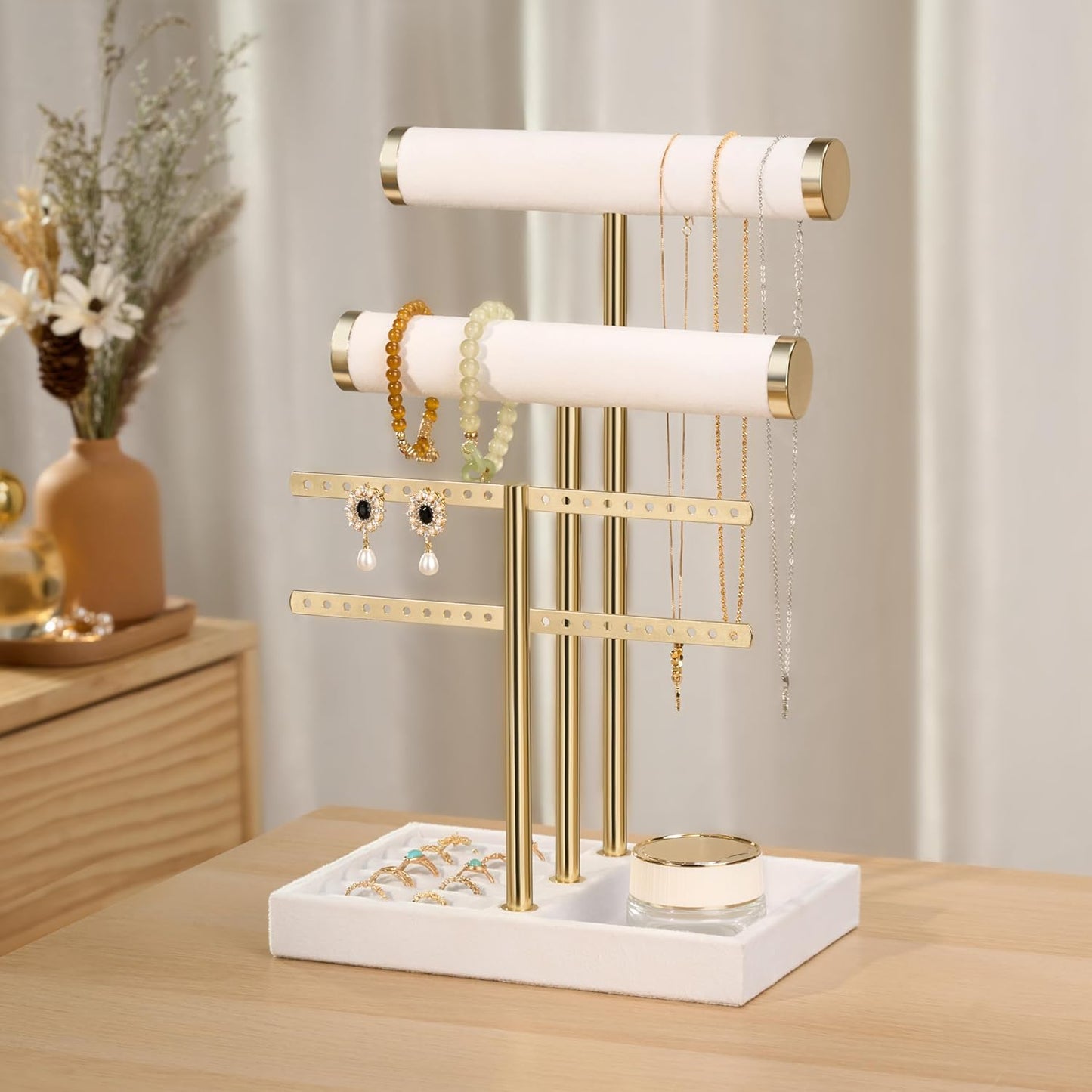 Detachable T Bar Velvet Bracelet Holder / White / Standard