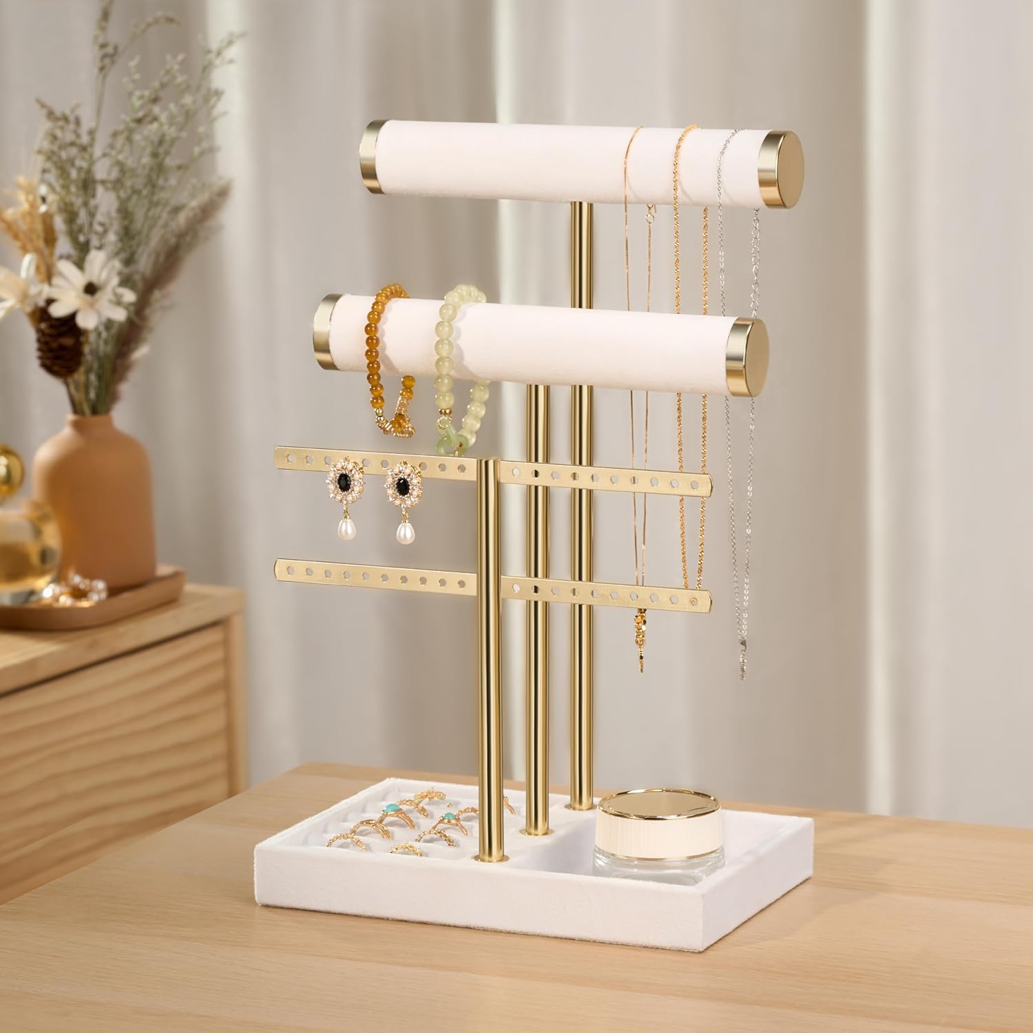 Detachable T Bar Velvet Bracelet Holder / White / Standard