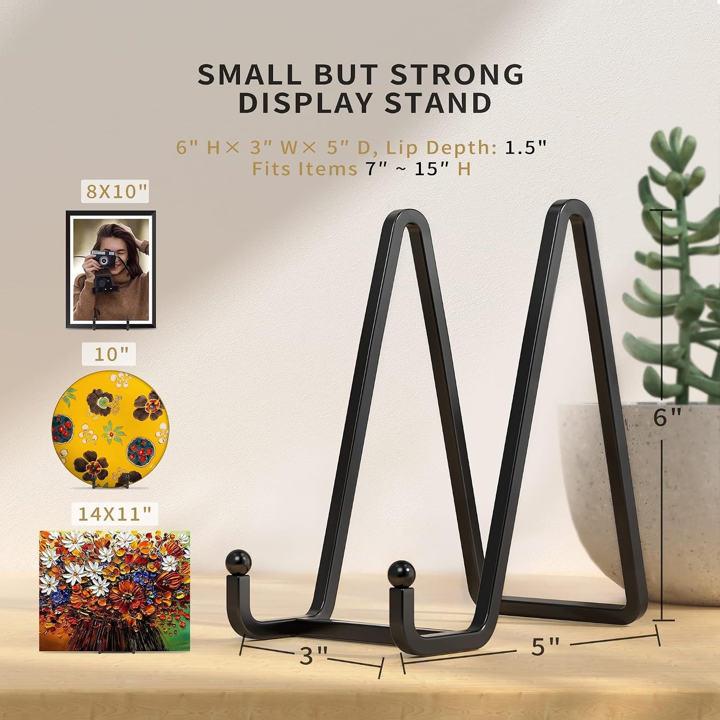 Metal Square Picture Frame Easel Stands for Plates / 6 Inch / Black / Set of 2