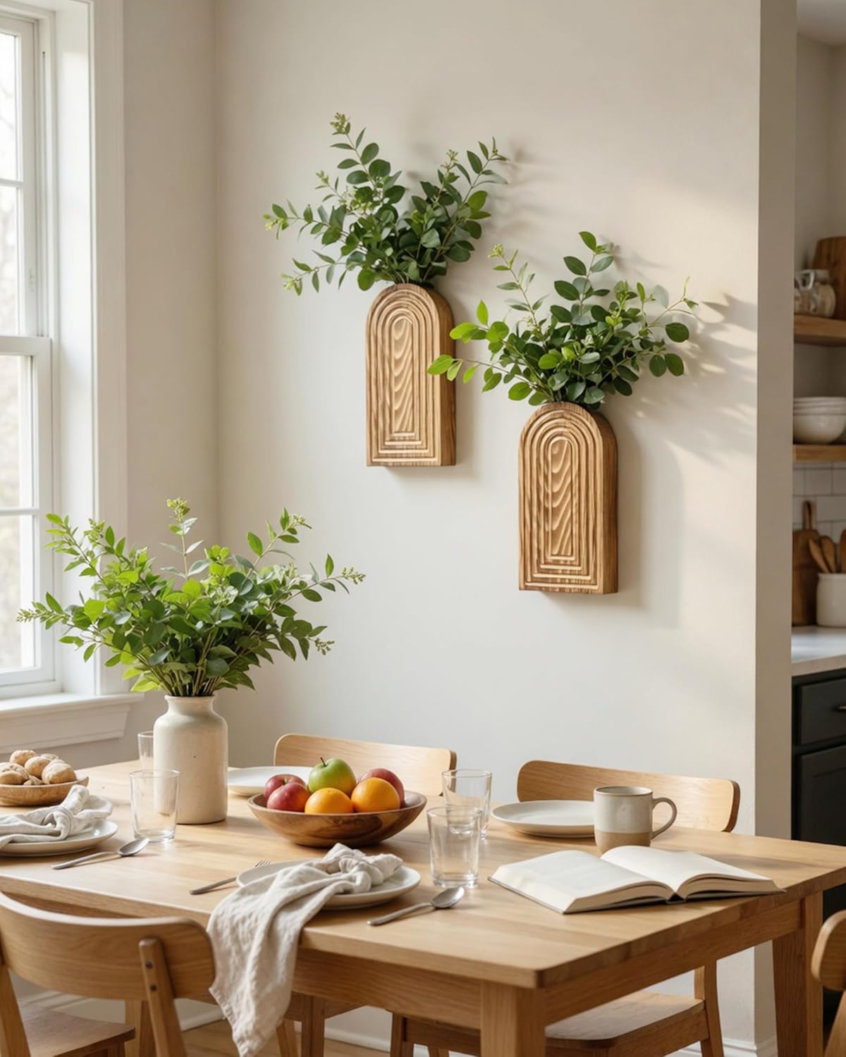 Wooden Wall Vase Set / Burnt Wood / Medium / Set of 2