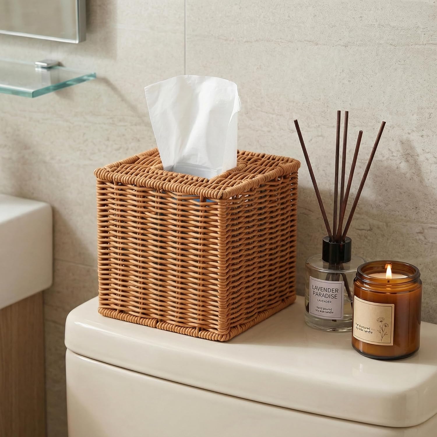 Square Rattan Tissue Box Cover