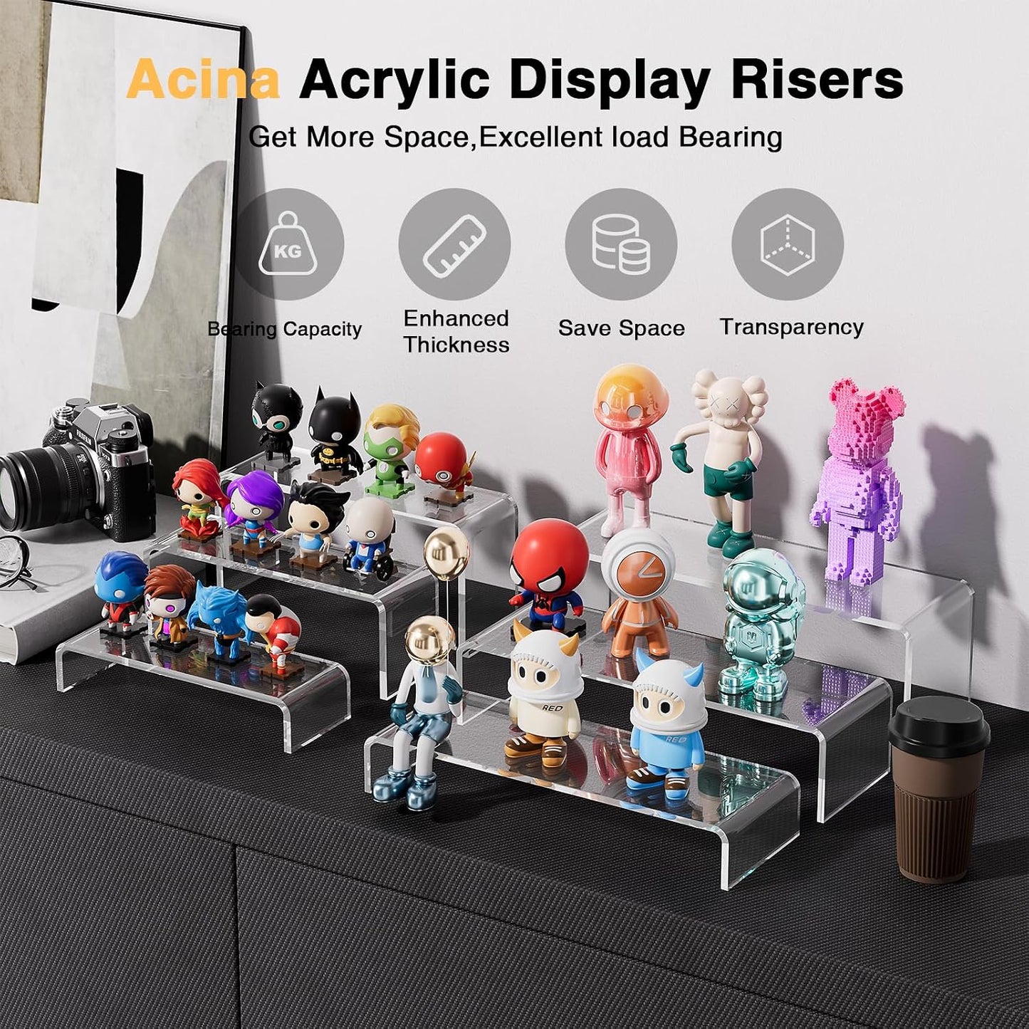 4mm-Thickened Transparent Display Stand shelf / Clear Rectangle 2 Sets / Set of 6