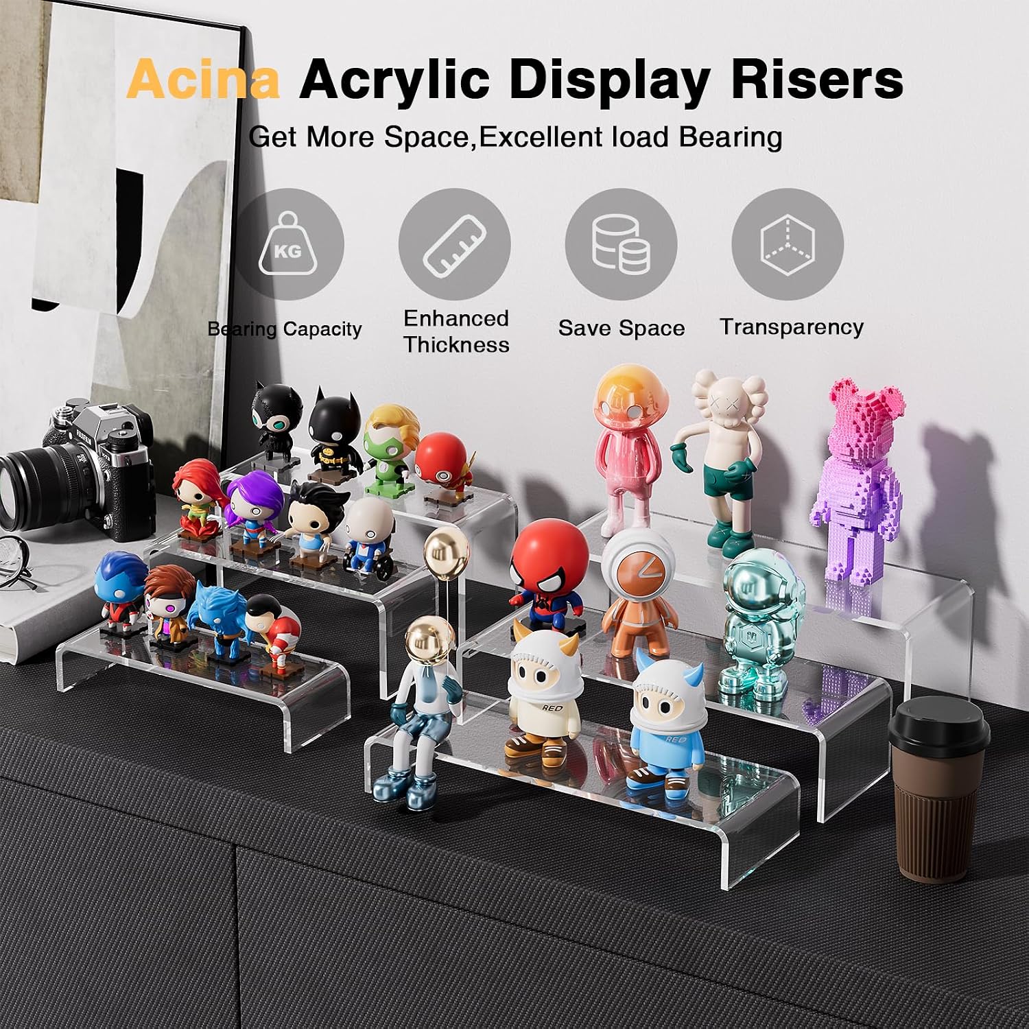 4mm-Thickened Transparent Display Stand shelf / Clear Rectangle 2 Sets / Set of 6
