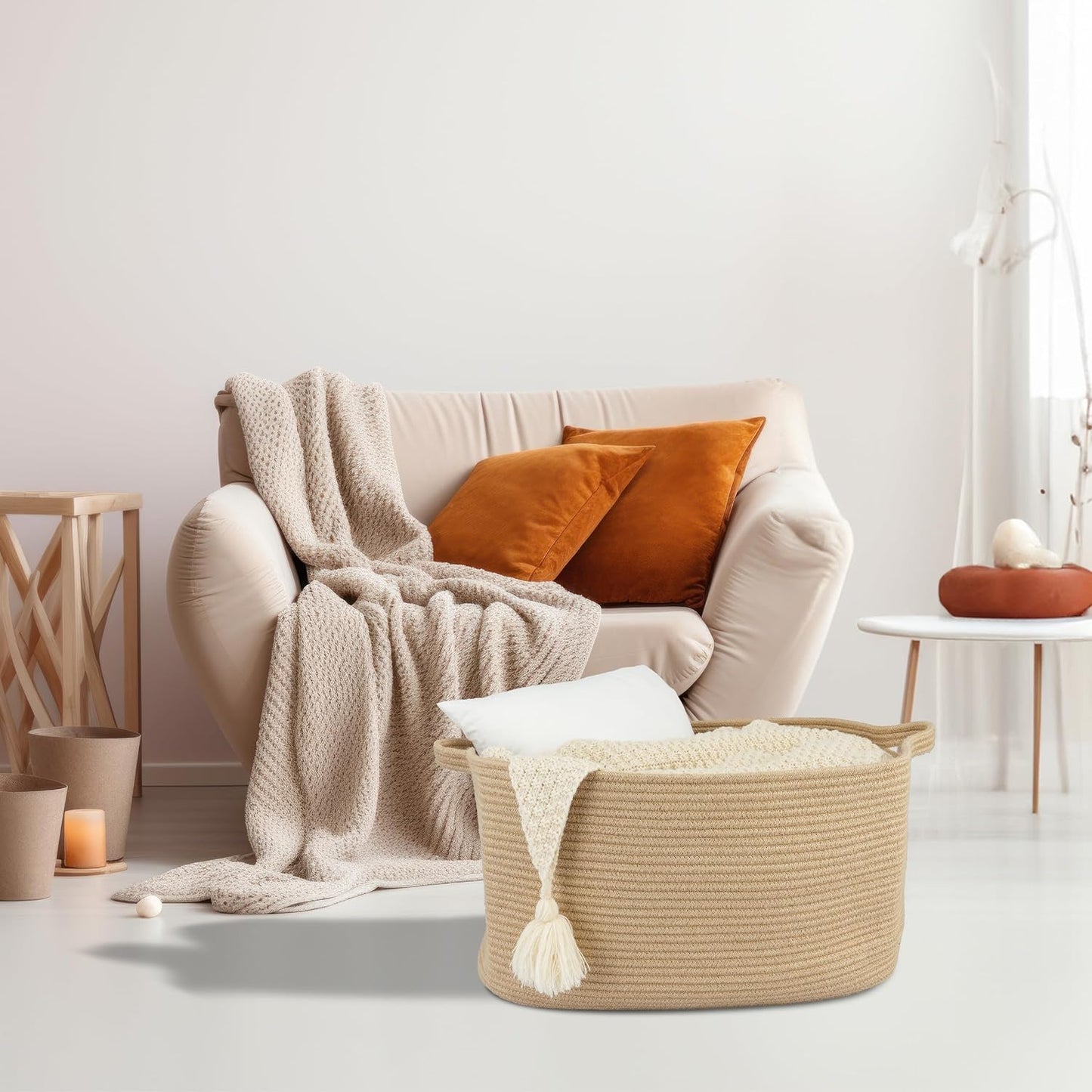 Large Rectangle Blankets Basket Living Room " Woven Rope Storage Baskets / Jute / 22 x 17 x 12