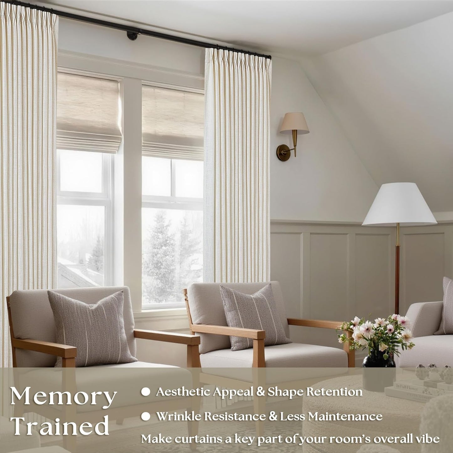 Pinch Pleated Linen Curtains Length 2 Panels / Natural / 40"W x 84"L / 84 Inch / Set of 2