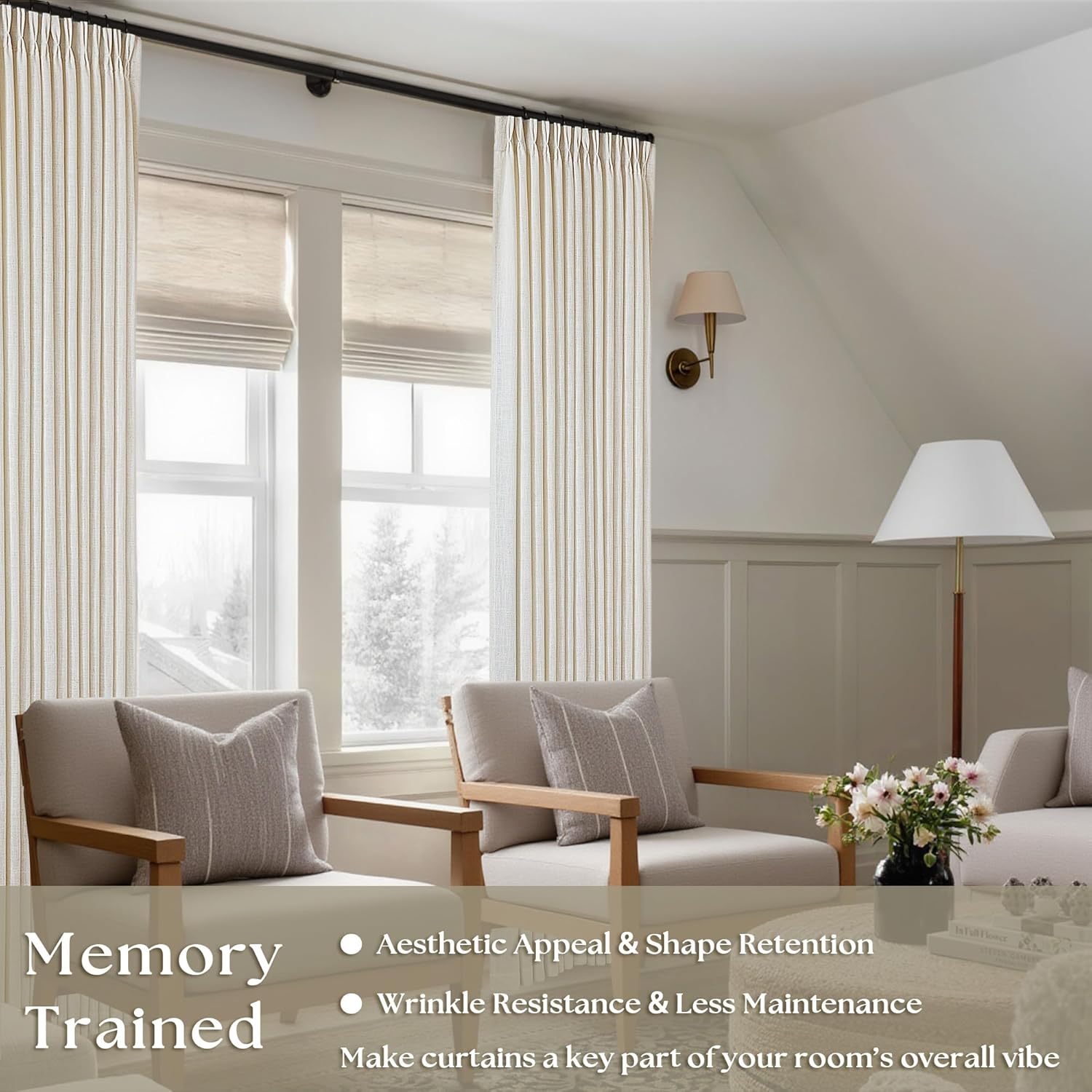 Pinch Pleated Linen Curtains Length 2 Panels / Natural / 40"W x 84"L / 84 Inch / Set of 2