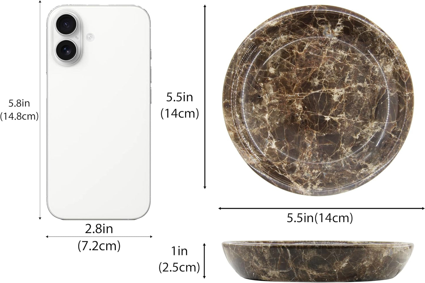 Small Natural Marble Jewelry Tray Key Plate Holder Dish Trinket Decor Catch All Bowl / Dark Brown