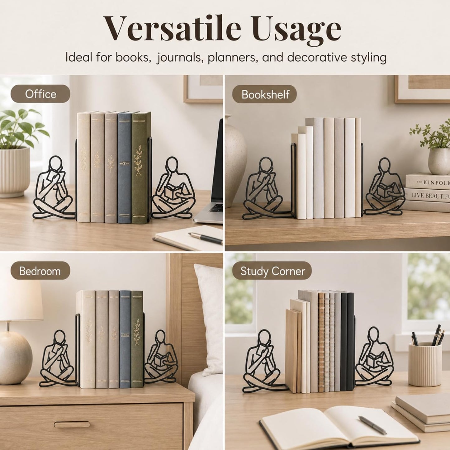 Metal Thinker Bookends Decorative Artistic Book Ends