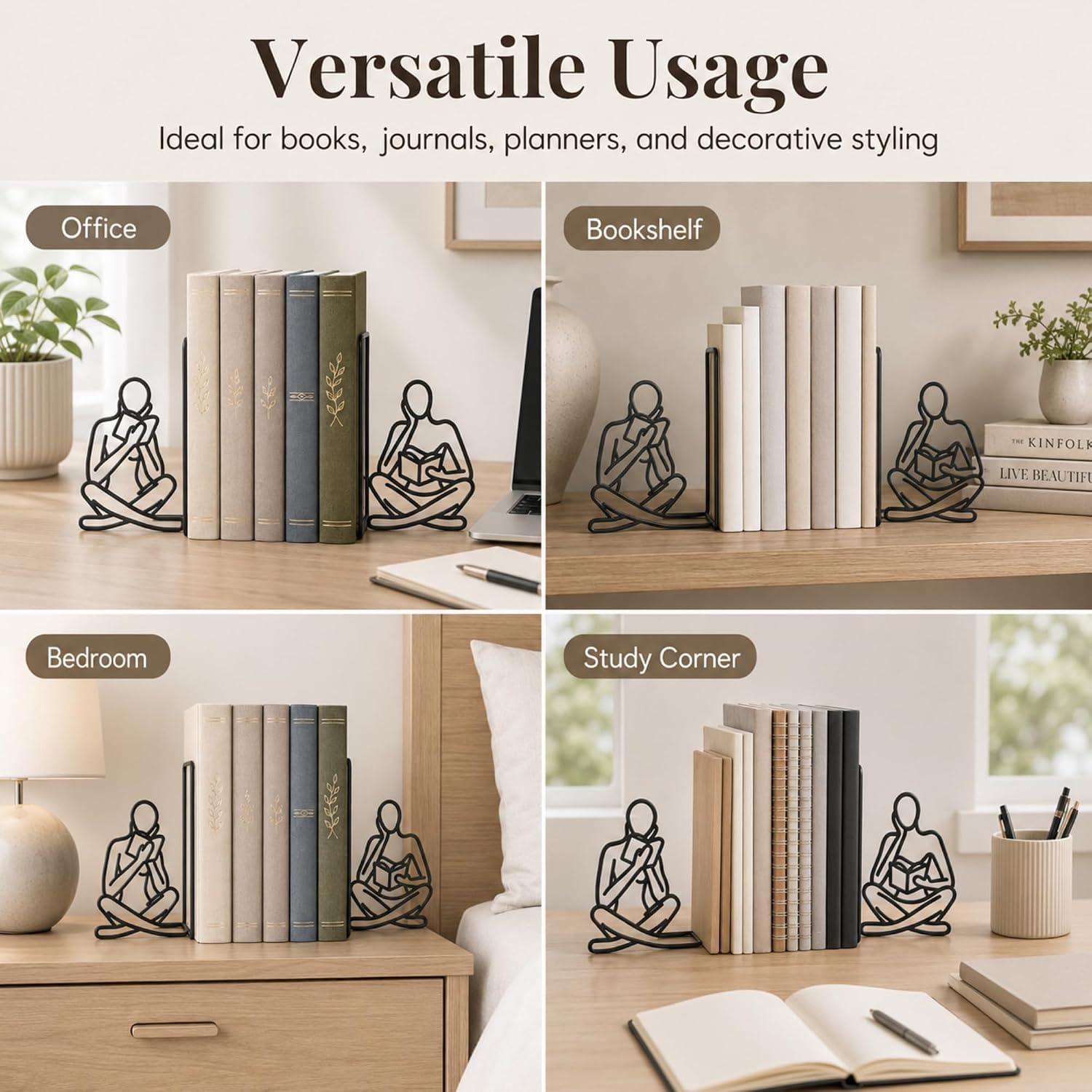 Metal Thinker Bookends Decorative Artistic Book Ends