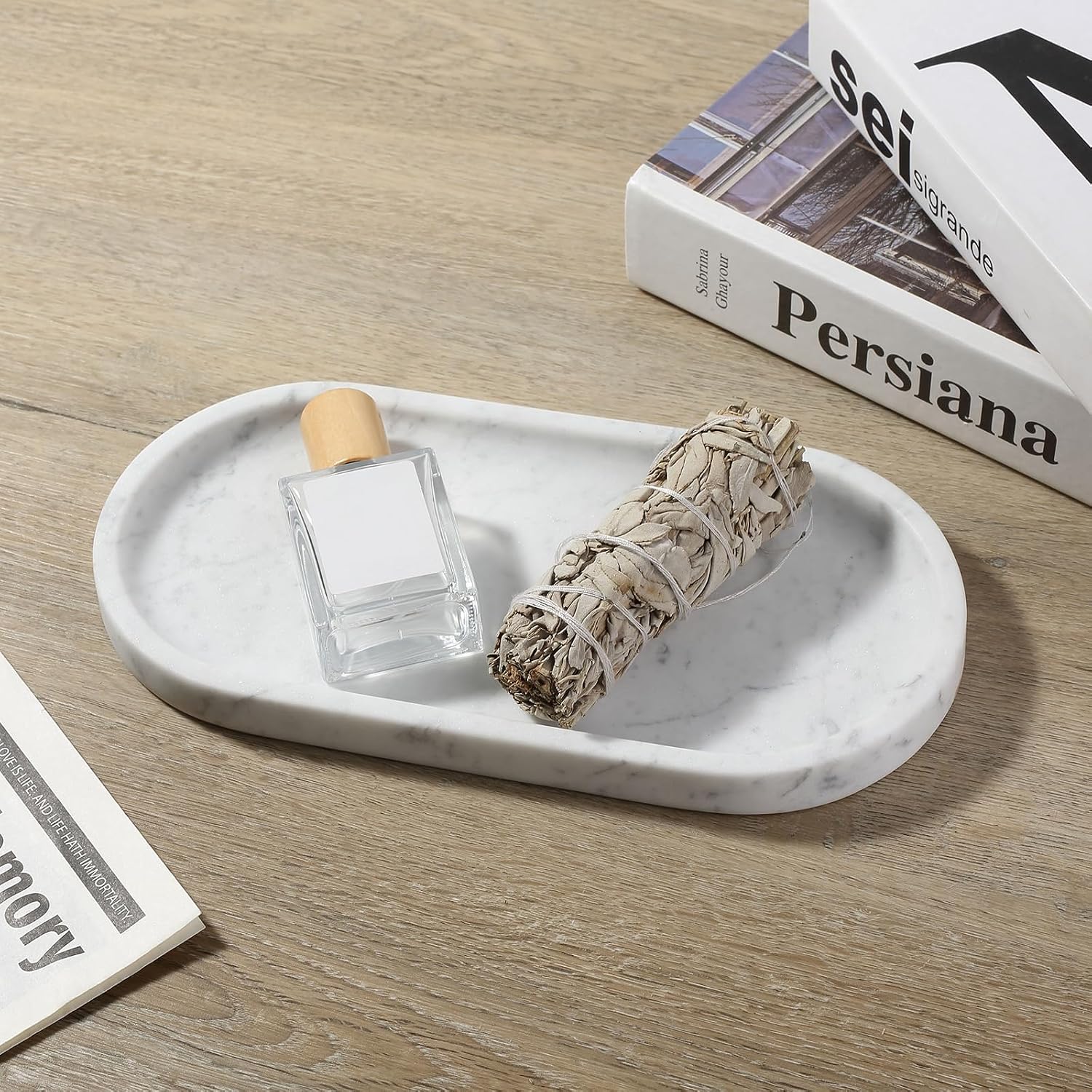 Marble Vanity Tray / Bianco Carrara White / 10 x 5 x 0.7