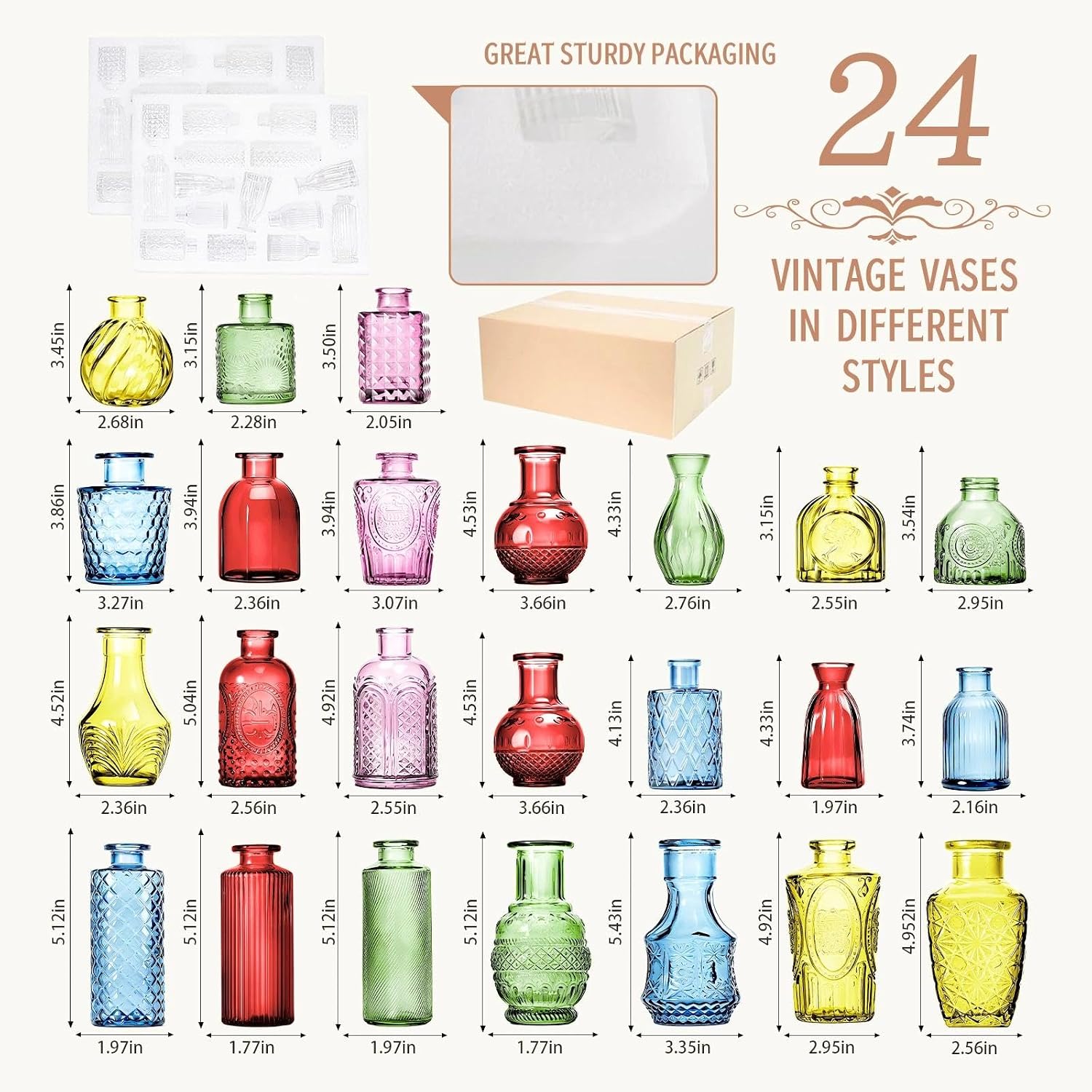 Bud Vases for Flowers / Colorful / Set of 24