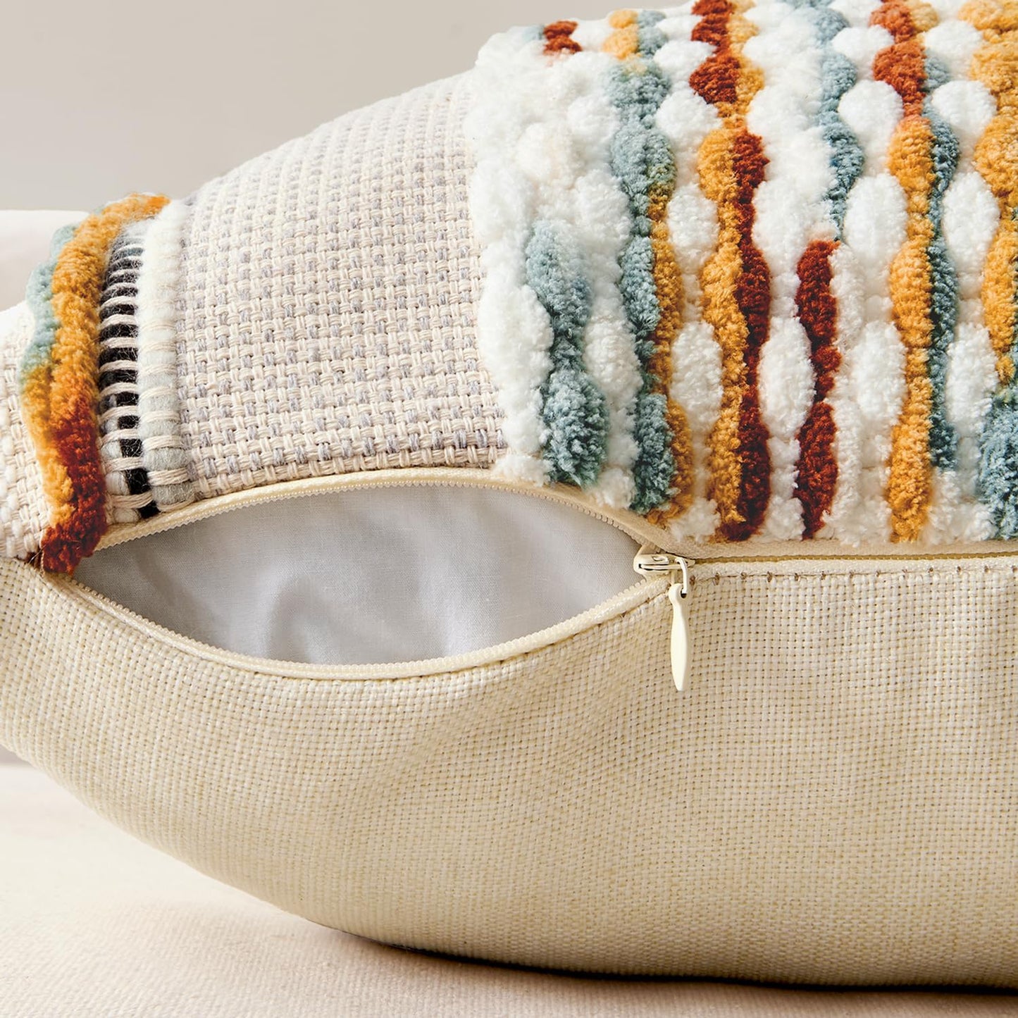 Boho Decorative Throw Pillow Covers Farmhouse Cushion Case / Brown Stripe / 18 x 18 / Set of 2