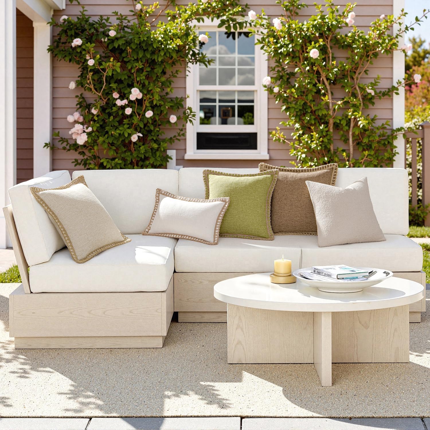 Decorative Throw Pillow Covers Modern Farmhouse Outdoor Pillow / 18 x 18 / Natural White / Set of 2
