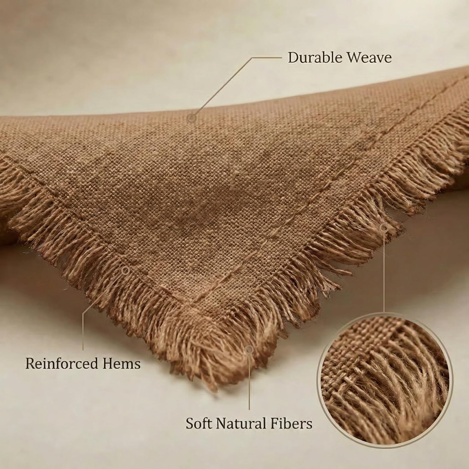 ACCENTHOME Brown Cotton Linen Napkin Set of 12 18x18 inch Dinner Napkins - Washable Soft Premium Hotel Quality Reusable
