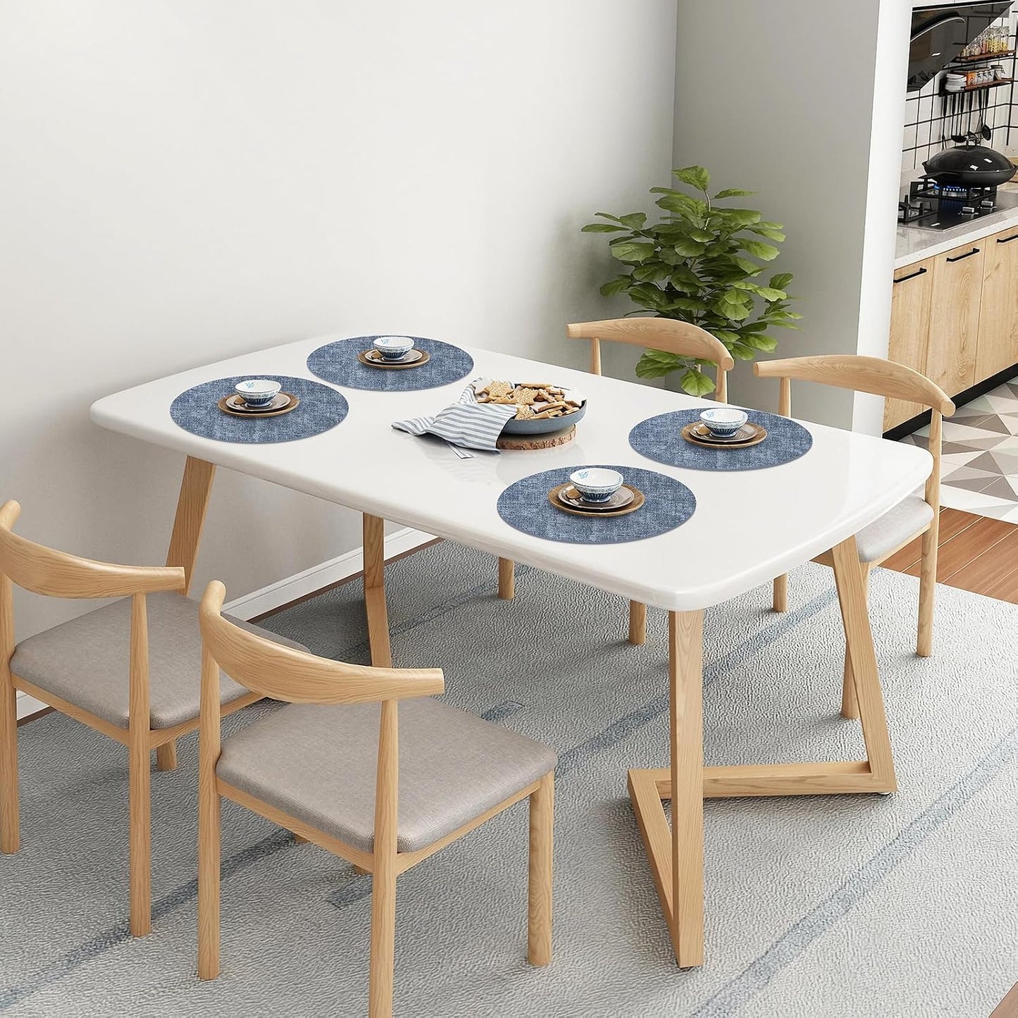 Homaxy Round Faux Leather Placemats and Coasters, Set of 12, Blue | Washable Dual-side Table Mats, Wipeable Place Mats