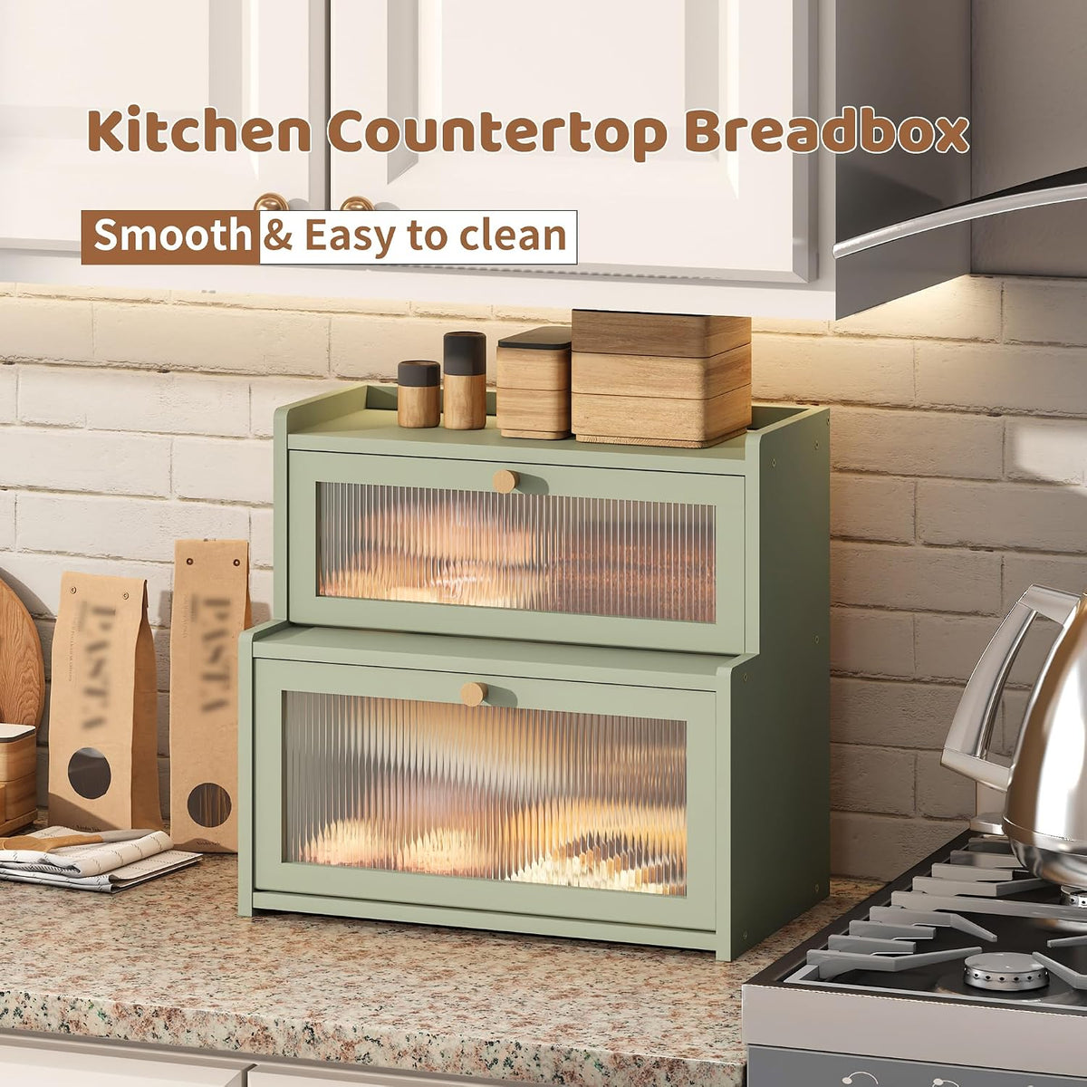 Bread Box for Kitchen Countertop Double Layer Large Corner Bread Box Capacity Bread Storage Bin Farmhouse Breadbox