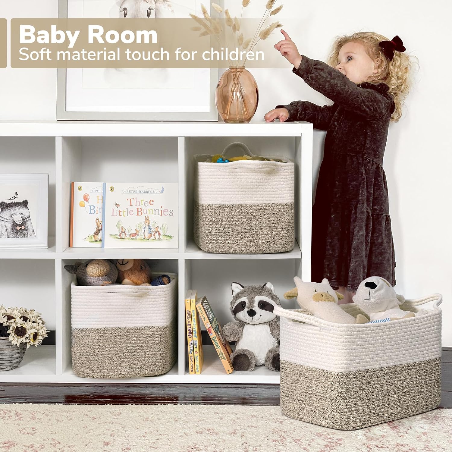 Woven Storage Baskets for Organizing / Light Brown / 13"L x 10"W x 9"H