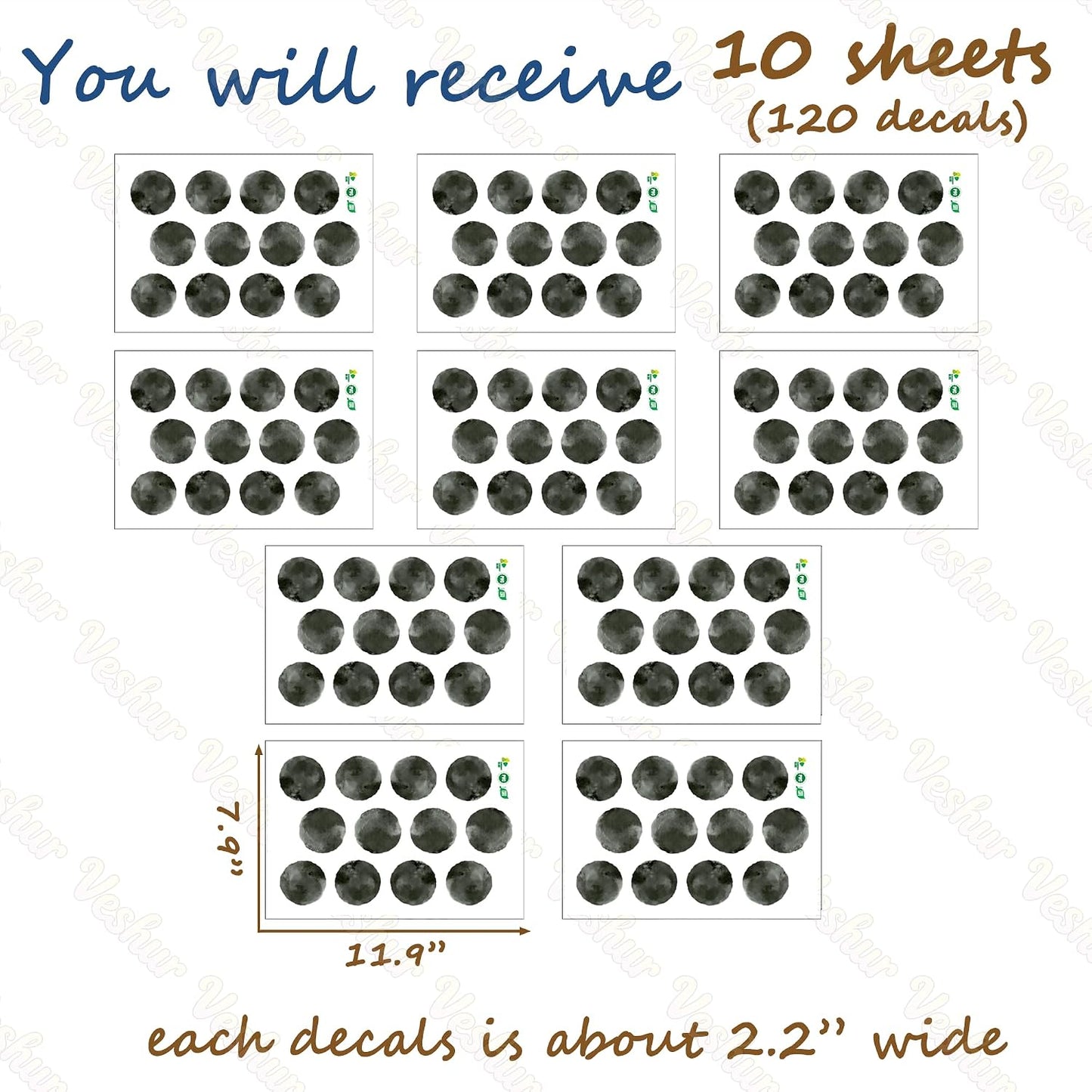 2.2'' Modern Polka Dot Wall Decals Minimalist Monochrome Dots Removable Wall / Black / Set of 120