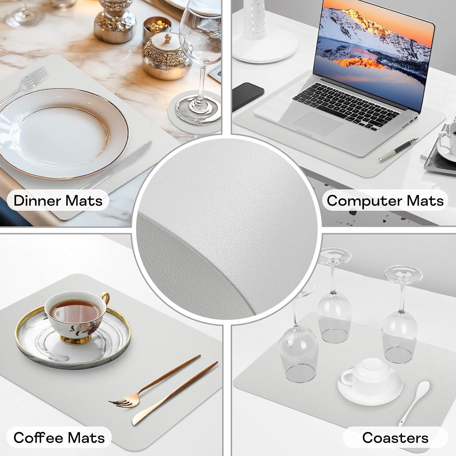 Faux Leather Placemats Set of 6 Waterproof Table Mats with Coaster | 17×12 In Heat Resistant Place Mats Set of 6