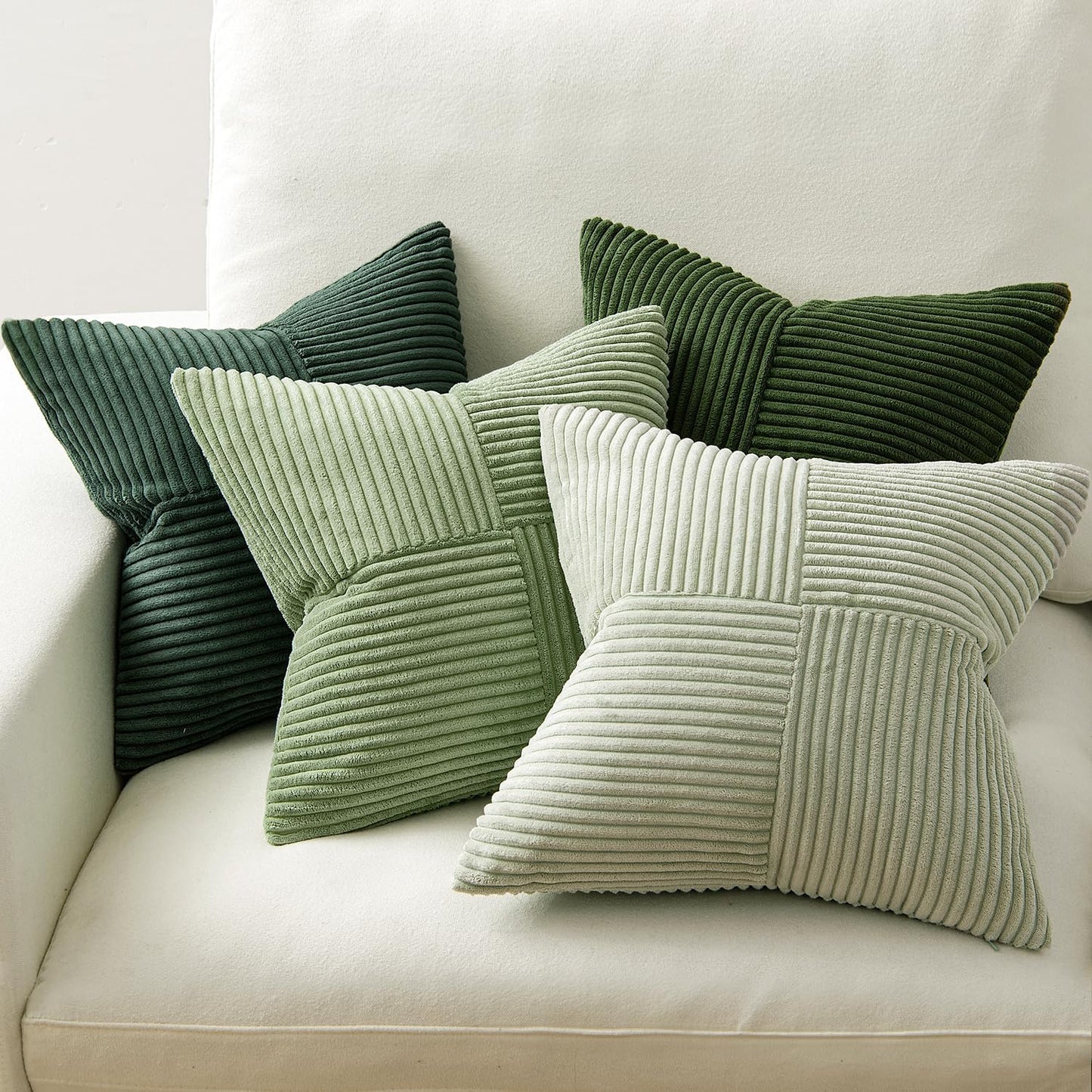 Spring Decorative Throw Pillow Covers Boho Farmhouse Cushion Covers / 20 x 20 / Green / Set of 4