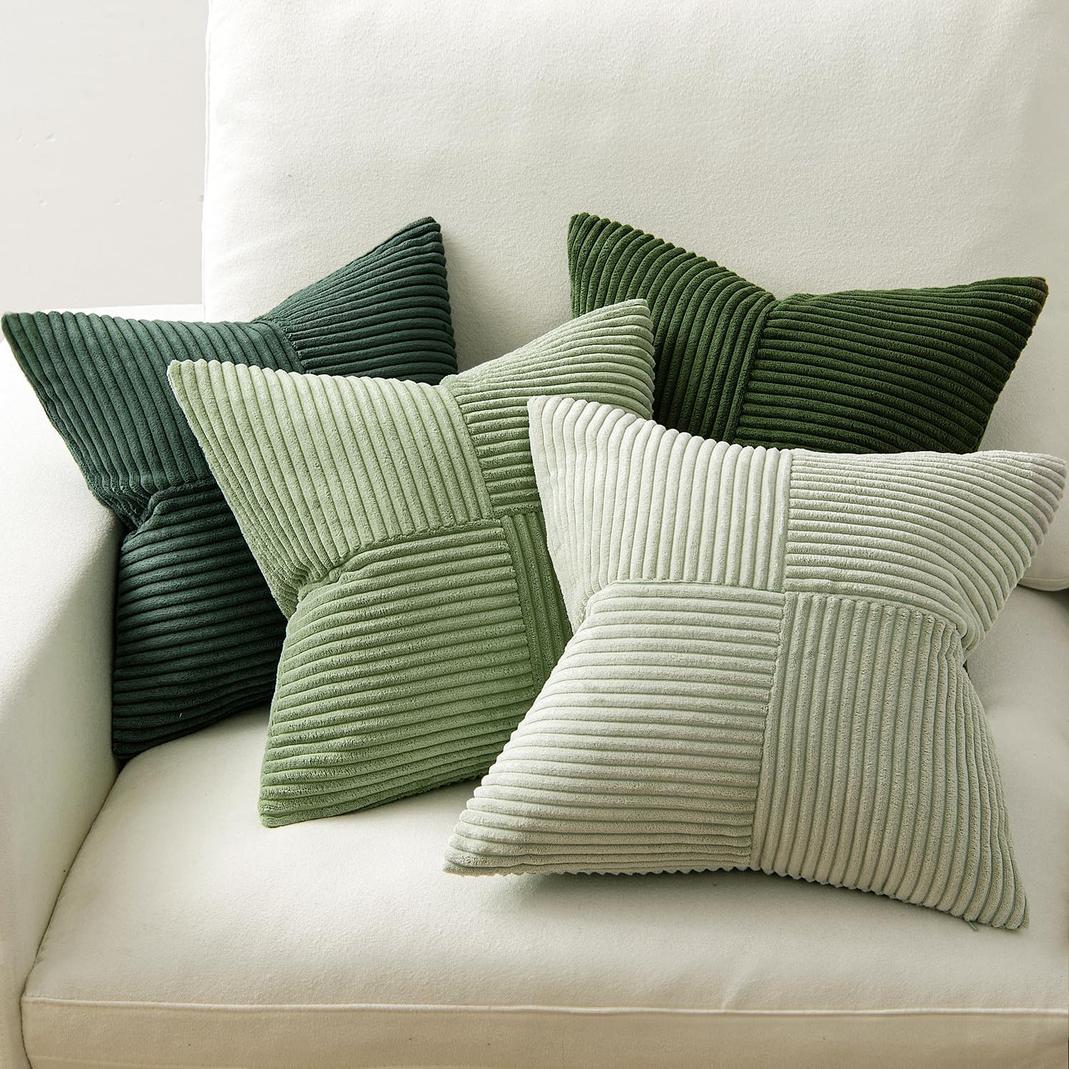 Spring Decorative Throw Pillow Covers Boho Farmhouse Cushion Covers / 20 x 20 / Green / Set of 4