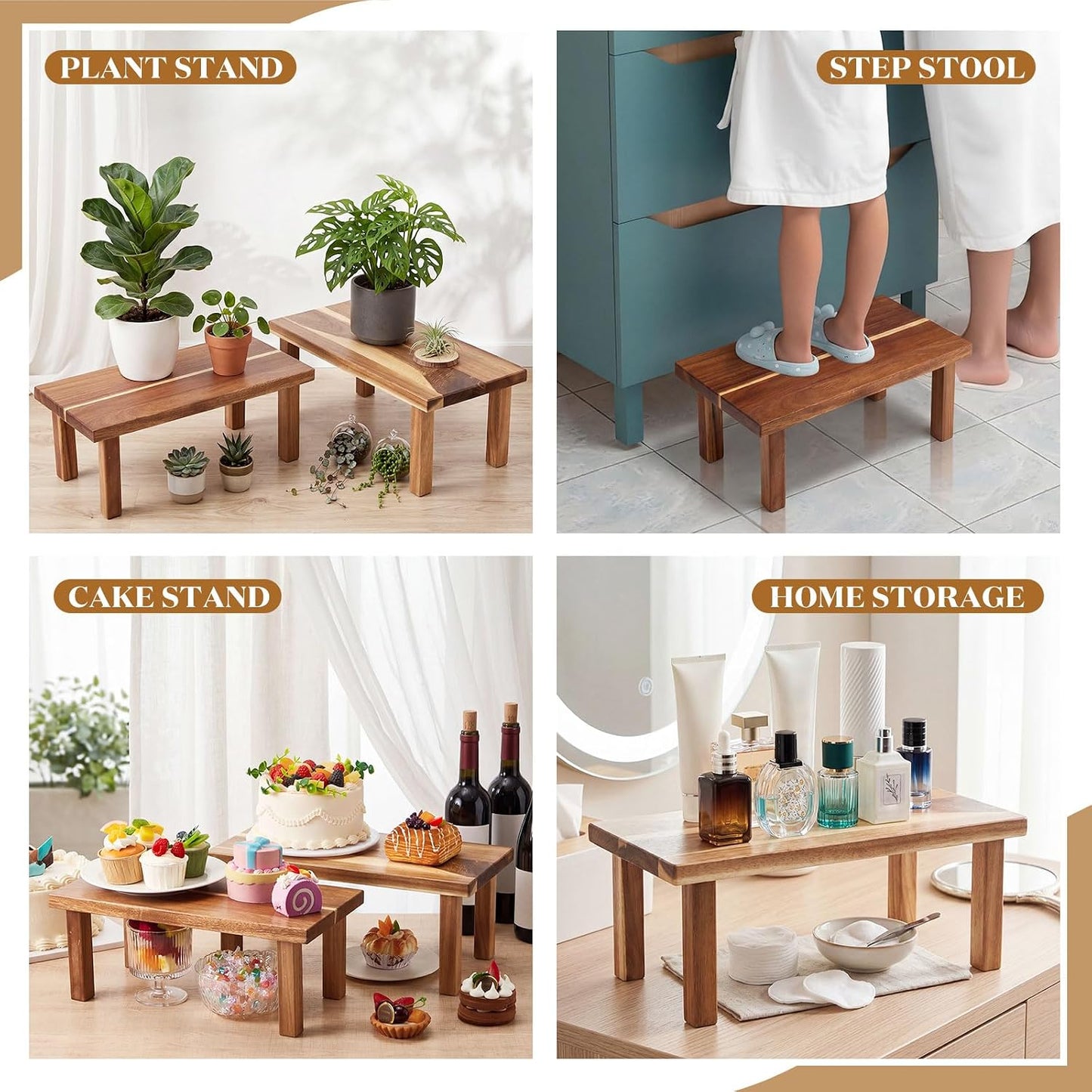 Extra Large Acacia Wooden Riser Wooden Countertop Organizer Display Shelf / 15 x 7.5 x 6 / Set of 2