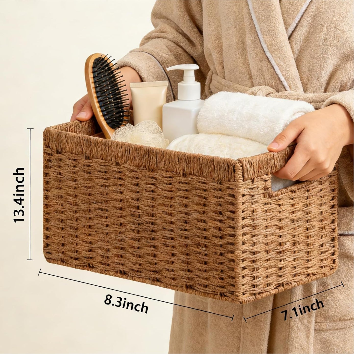 Wicker Basket / 13.4Lx8. W Woven Paper Rope Storage Baskets / Caramel / Medium / 3 x 7.1 / Set of 2