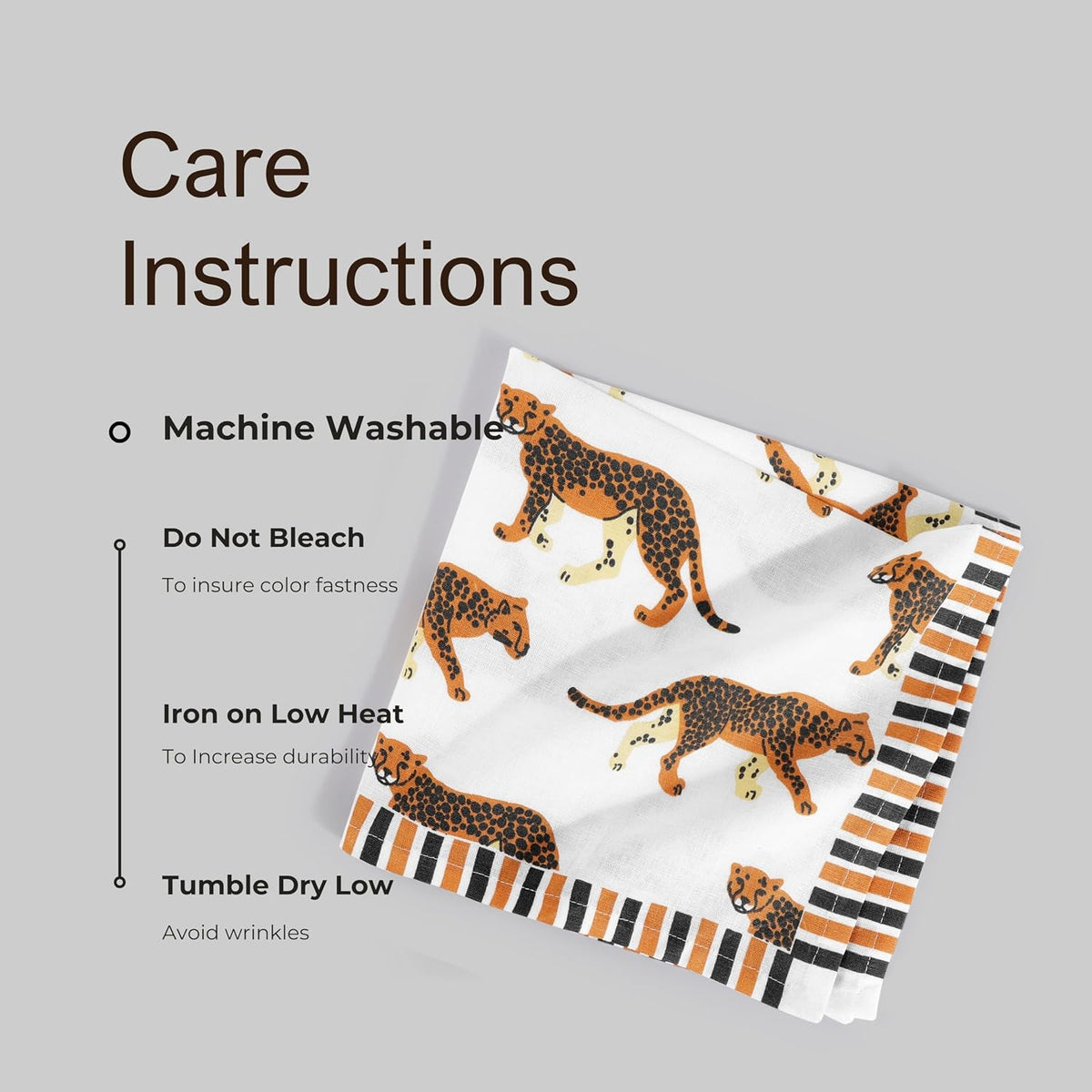FINGERCRAFT Cloth Napkins Set of 12 Cotton Linen, 20x20 Inc, Leopard Print | Mitered corner, washable, soft, absorbent