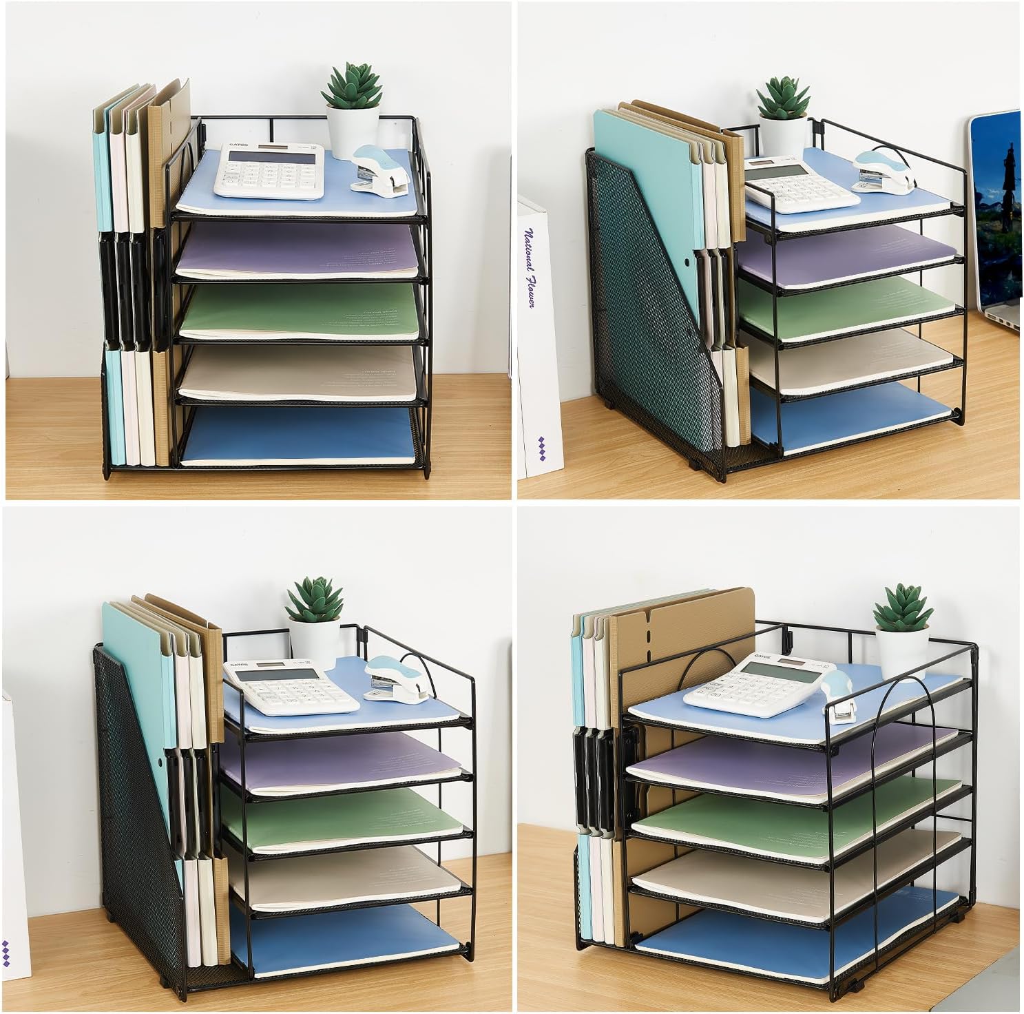 LEKETREE Desk Organizers and Accessories, 5-Tier Paper Letter Tray Organizer with File Holder, Desktop Organizer for