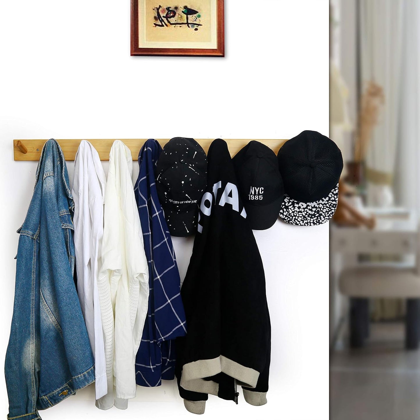 WEBI Coat Rack Wall Mounted,10 Hooks,38" Long Coat Hanger Wall Mount,Peg Rail Hat Hooks for Hanging