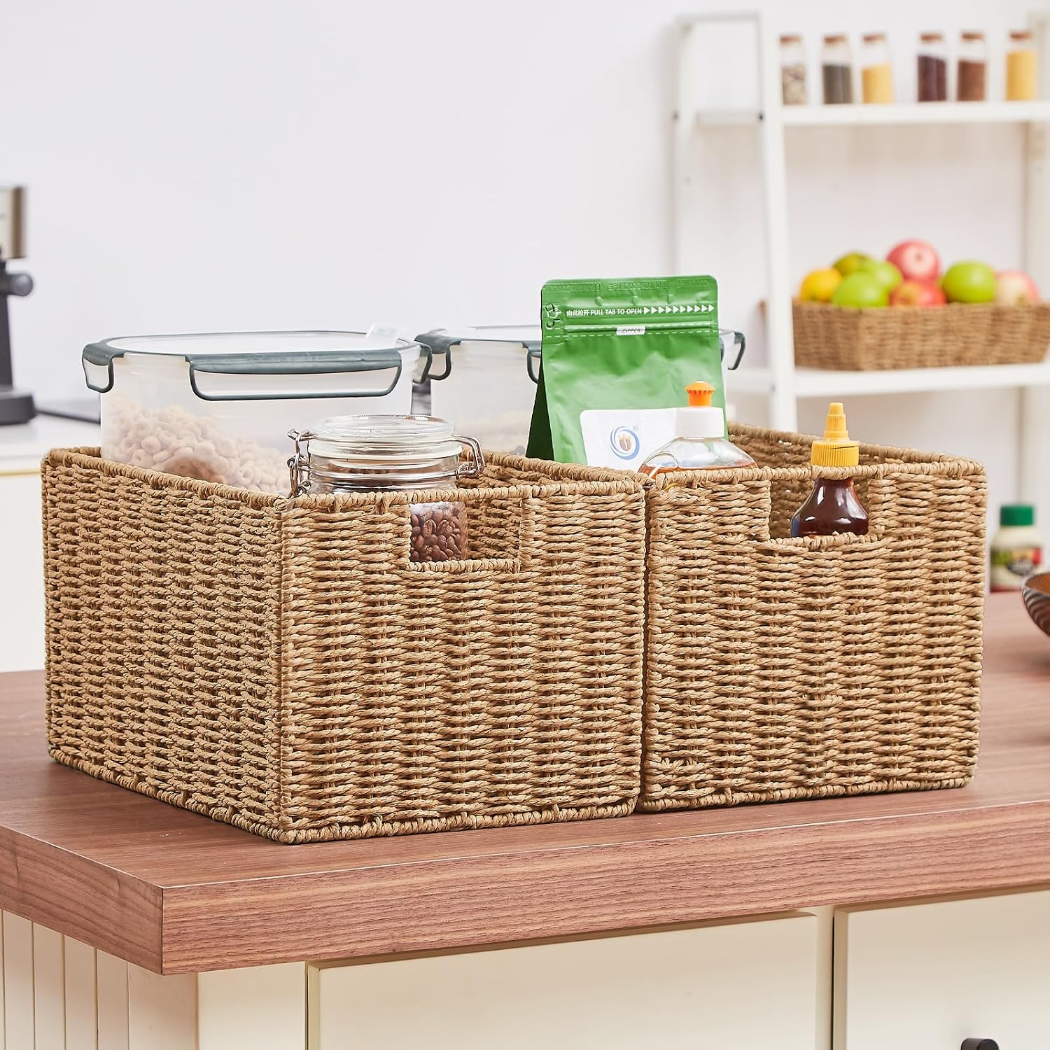 Wicker Storage Basket / Natural / 15.2"D x 10"W x 8.6"H / Set of 2