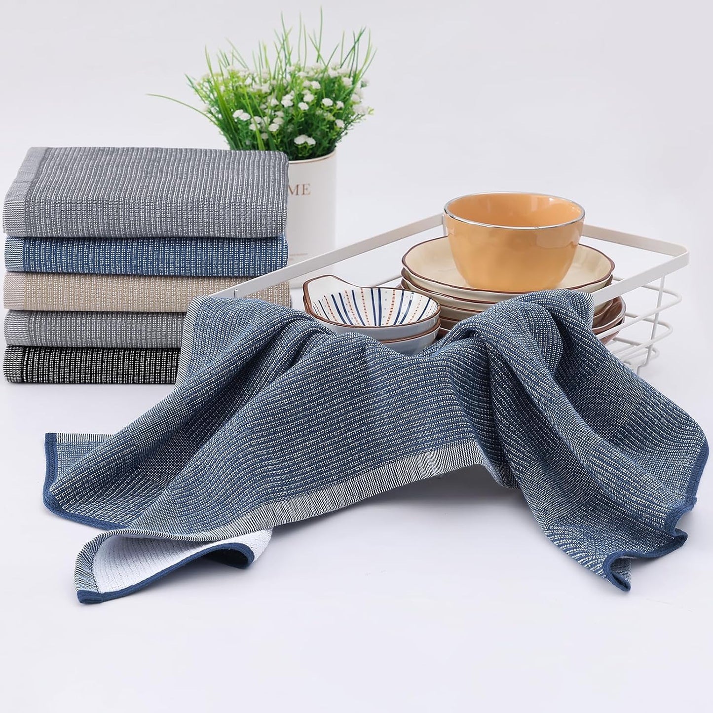 Homaxy 380 GSM Cotton Premium Kitchen Towels 8 Pack, 18"x 28", Mixed Color | Flat and Terry Dish Towels, Highly