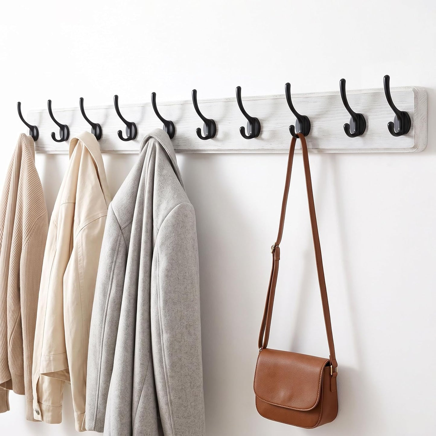 WEBI Coat Rack Wall Mount,10 Hooks,38 9/16" Long Coat Hooks Wall Mounted,16" Hole to Hole,Large Wood Coat Hanger