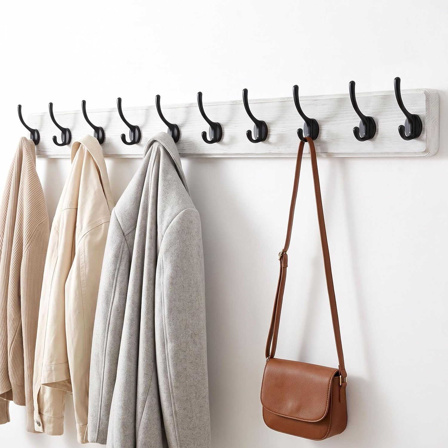 WEBI Coat Rack Wall Mount,10 Hooks,38 9/16" Long Coat Hooks Wall Mounted,16" Hole to Hole,Large Wood Coat Hanger