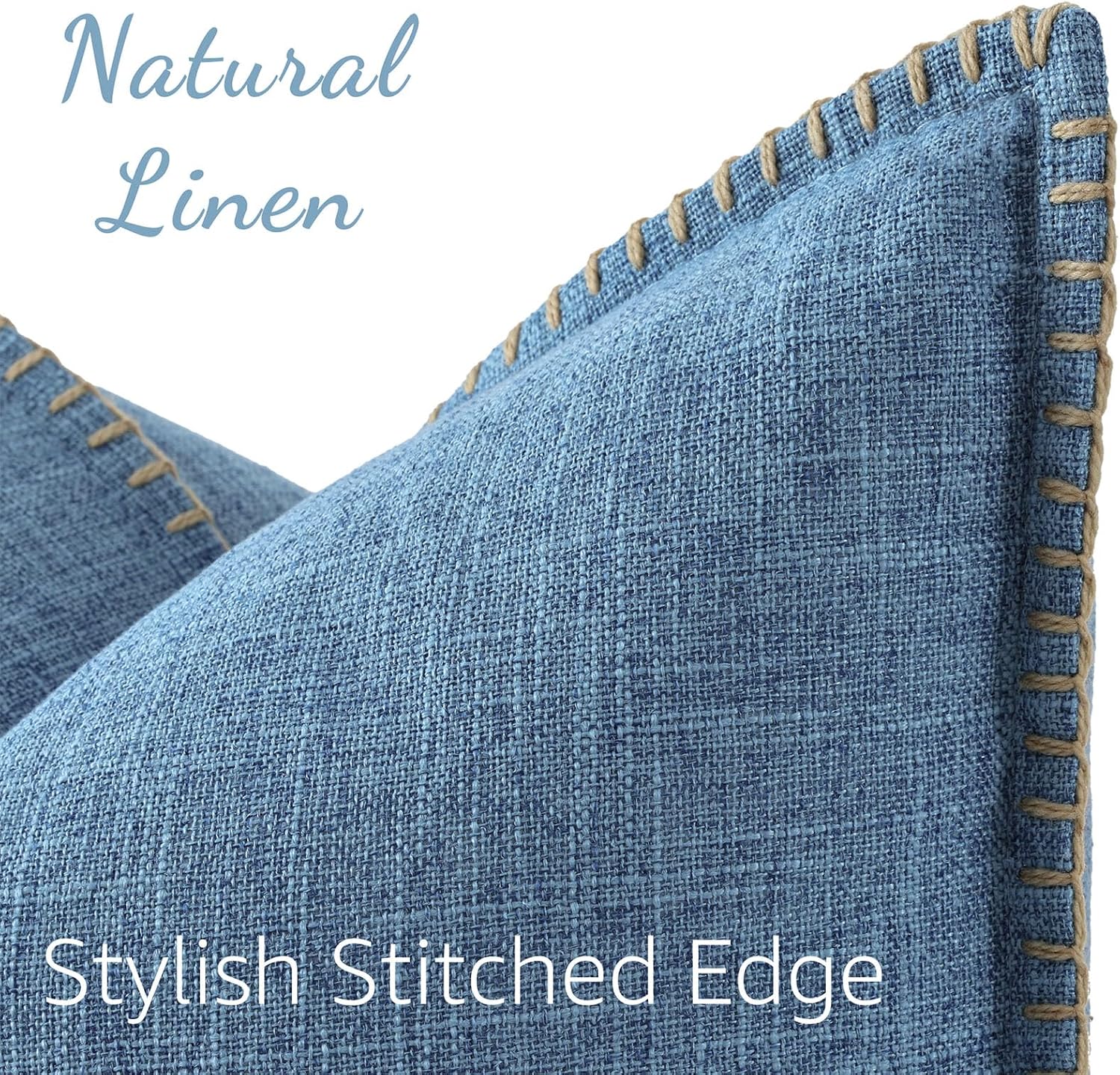 Fall Decorative Throw Pillow Covers Square Faux Linen Farmhouse Pillow / Blue / 18 x 18 / Set of 2