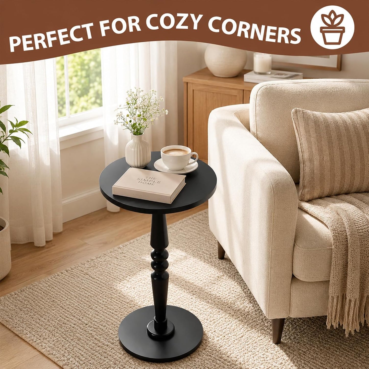 Solid Wood Top and Pedestal Leg / Black