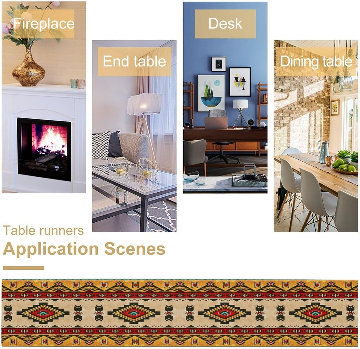 Aztec Southwest Table Runner,Ethnic Style Design Boho Geometric Pattern Printed Linen Table Runner for Home Kitchen