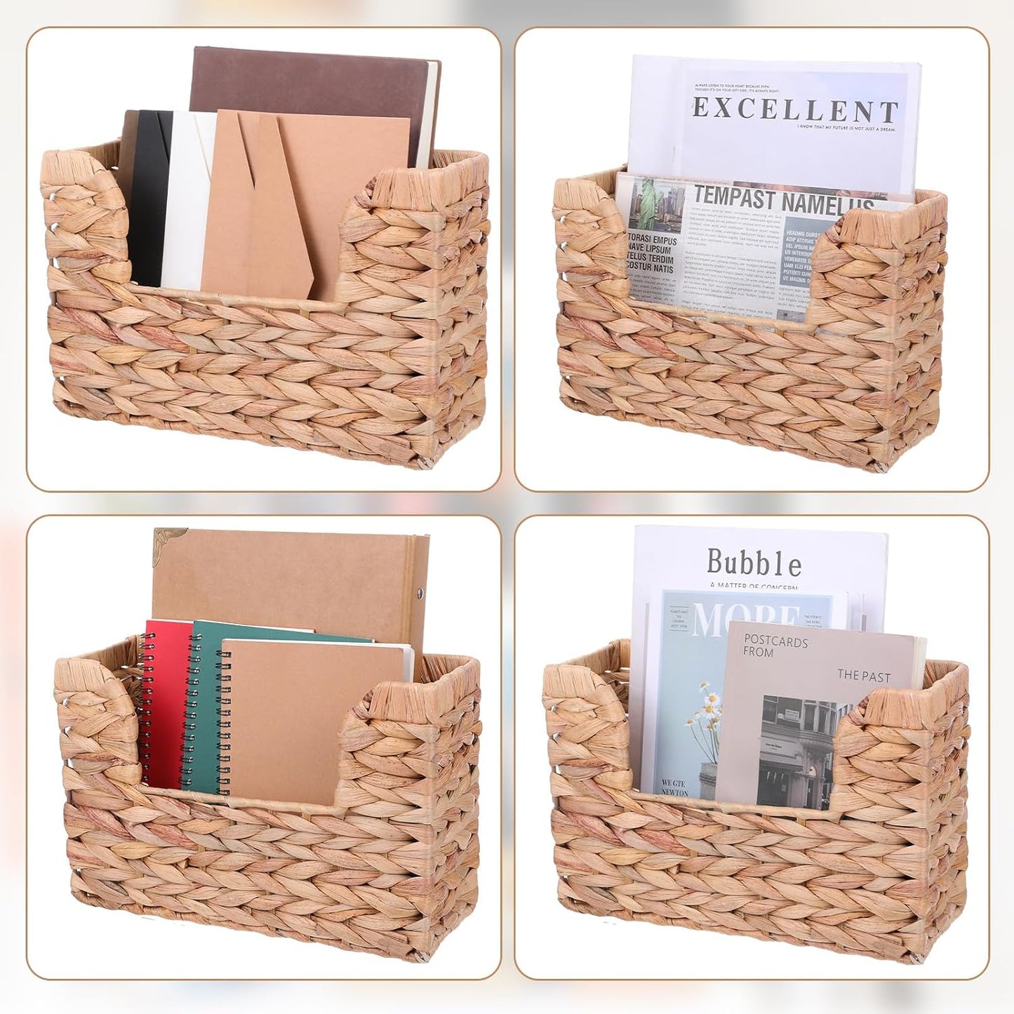 Woven Hanging Magazine Holder Water Hyacinth Storage Basket Wall Mounted Wicker Organizer Boho