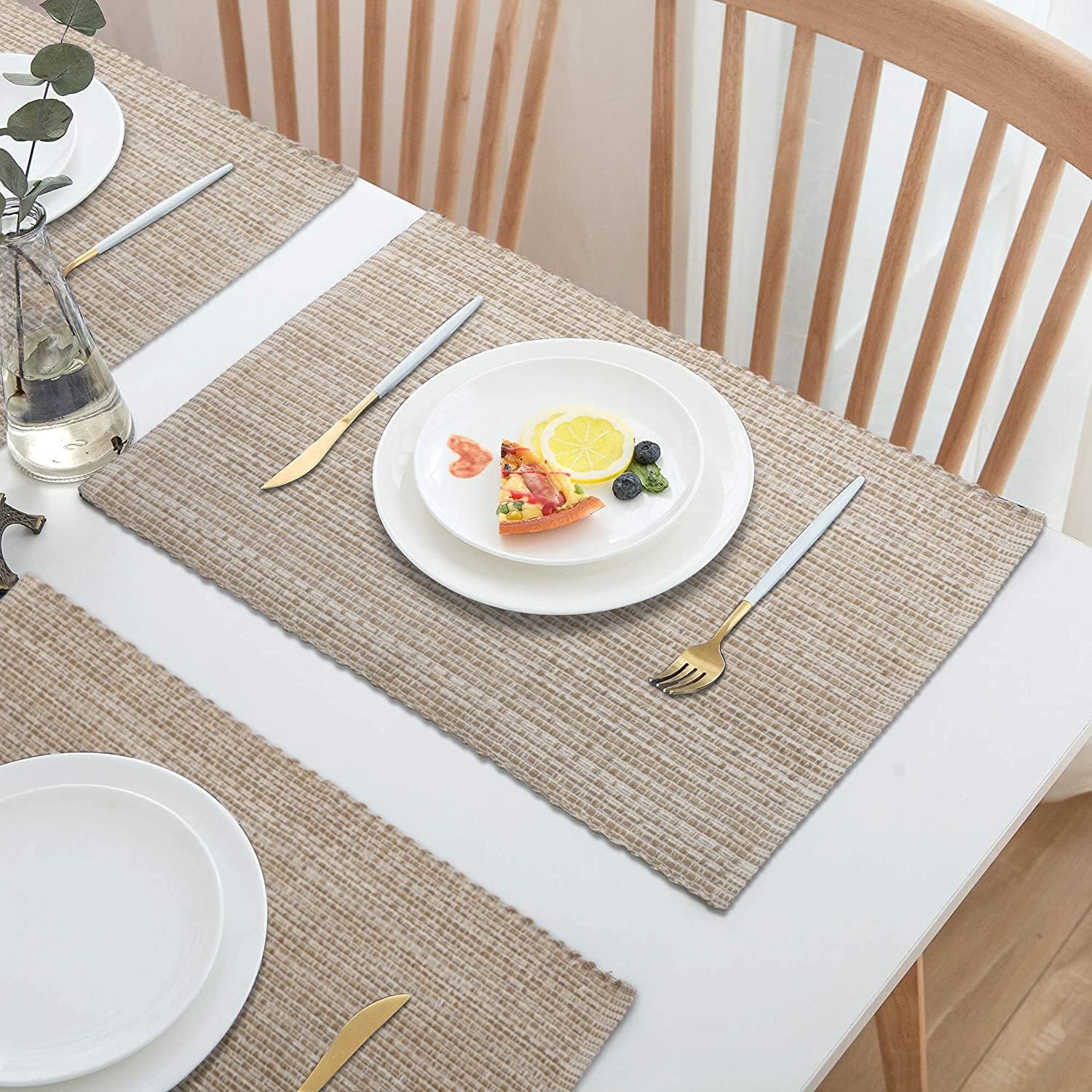 Urban Villa Two Tone Placemat Cotton Tablemat 14x20 (Set of 6) Eggshell